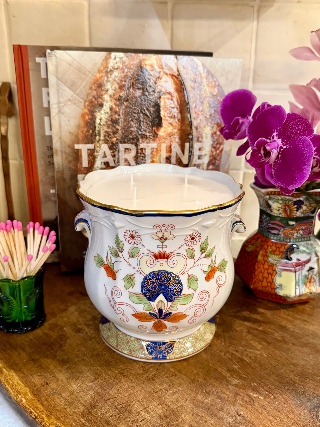 Royal Dahlia Hand-Painted Porcelain Cachepot