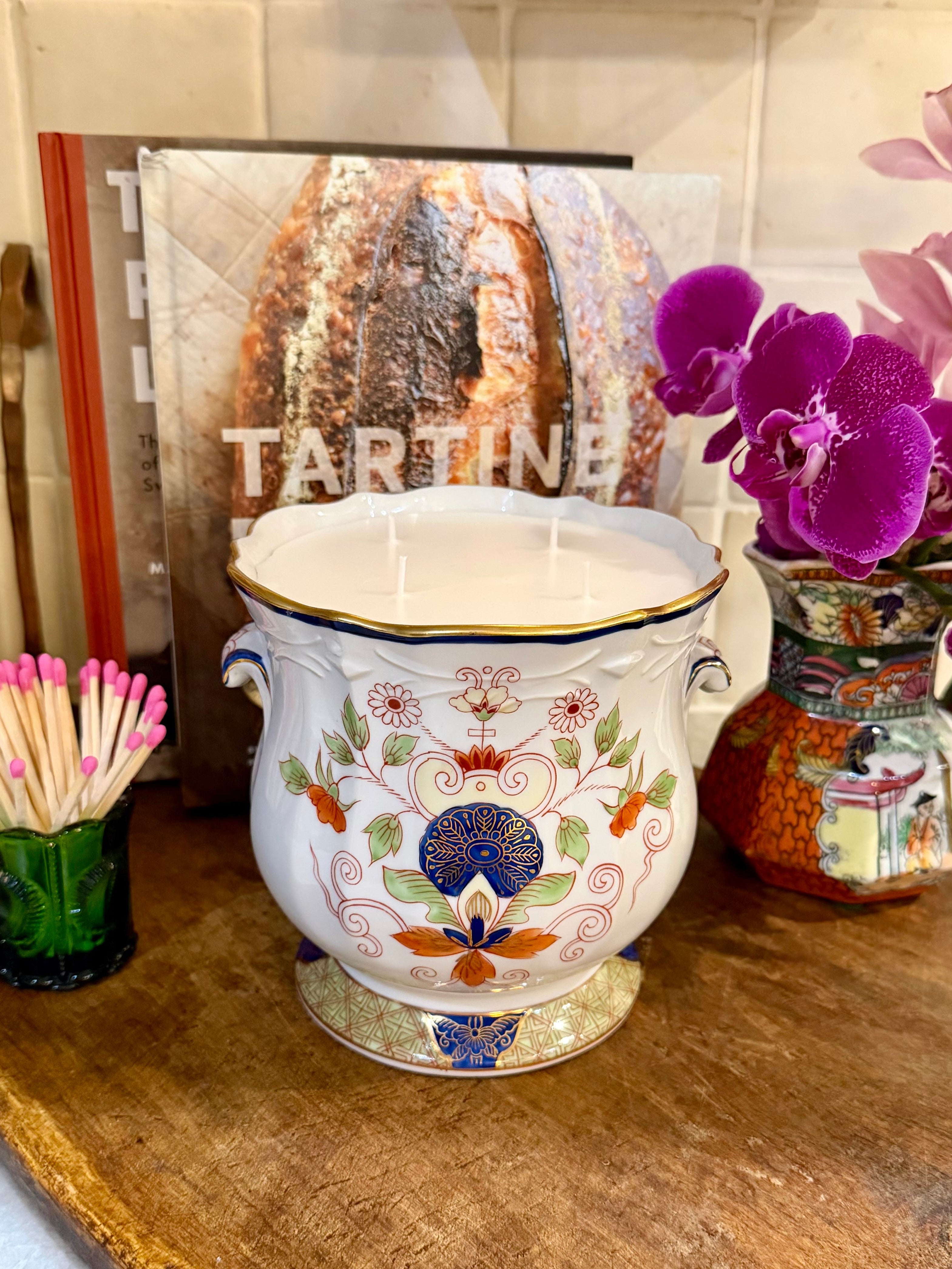 Royal Dahlia Hand-Painted Porcelain Cachepot