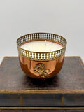 Vintage Copper Jardeniere with Pierced Brass Rim, Feet and Rose Detail