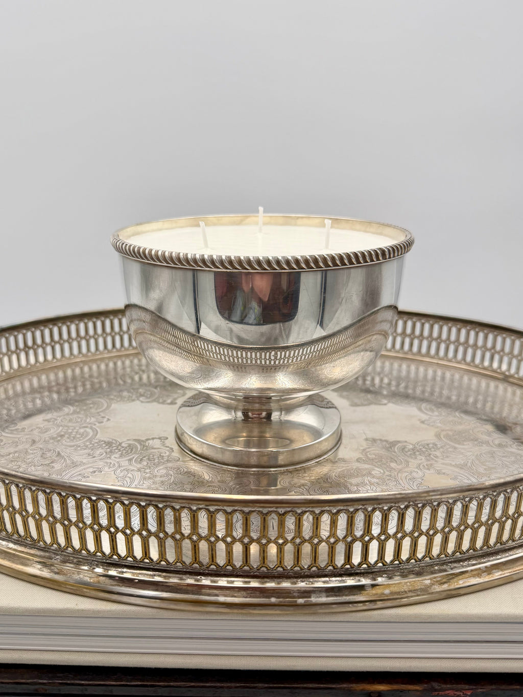 Vintage Silver-Plated Pedestal Bowl with Rope Rim Detail - Made in England