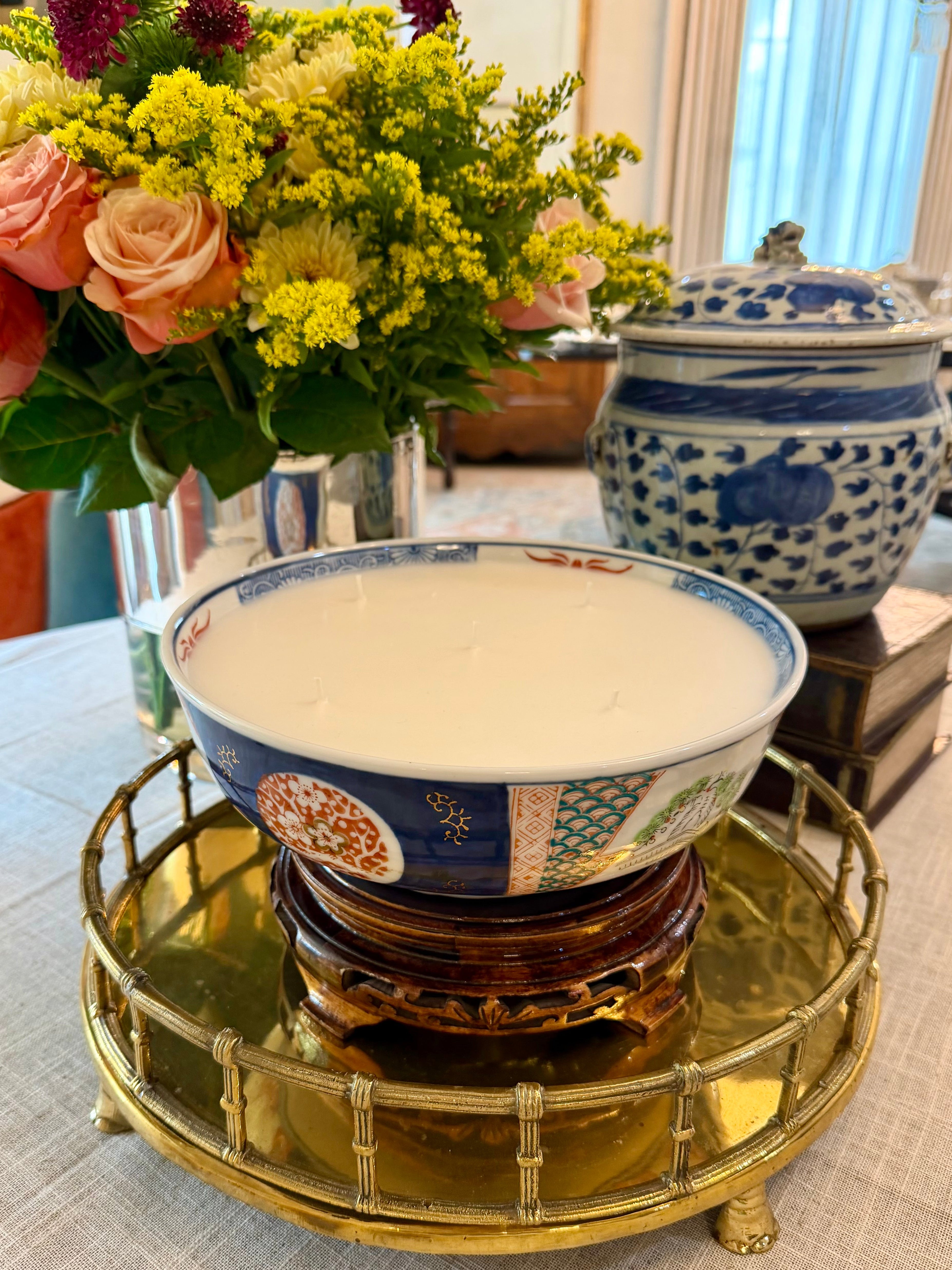Vintage Japanese Imari Porcelain Bowl with Stand