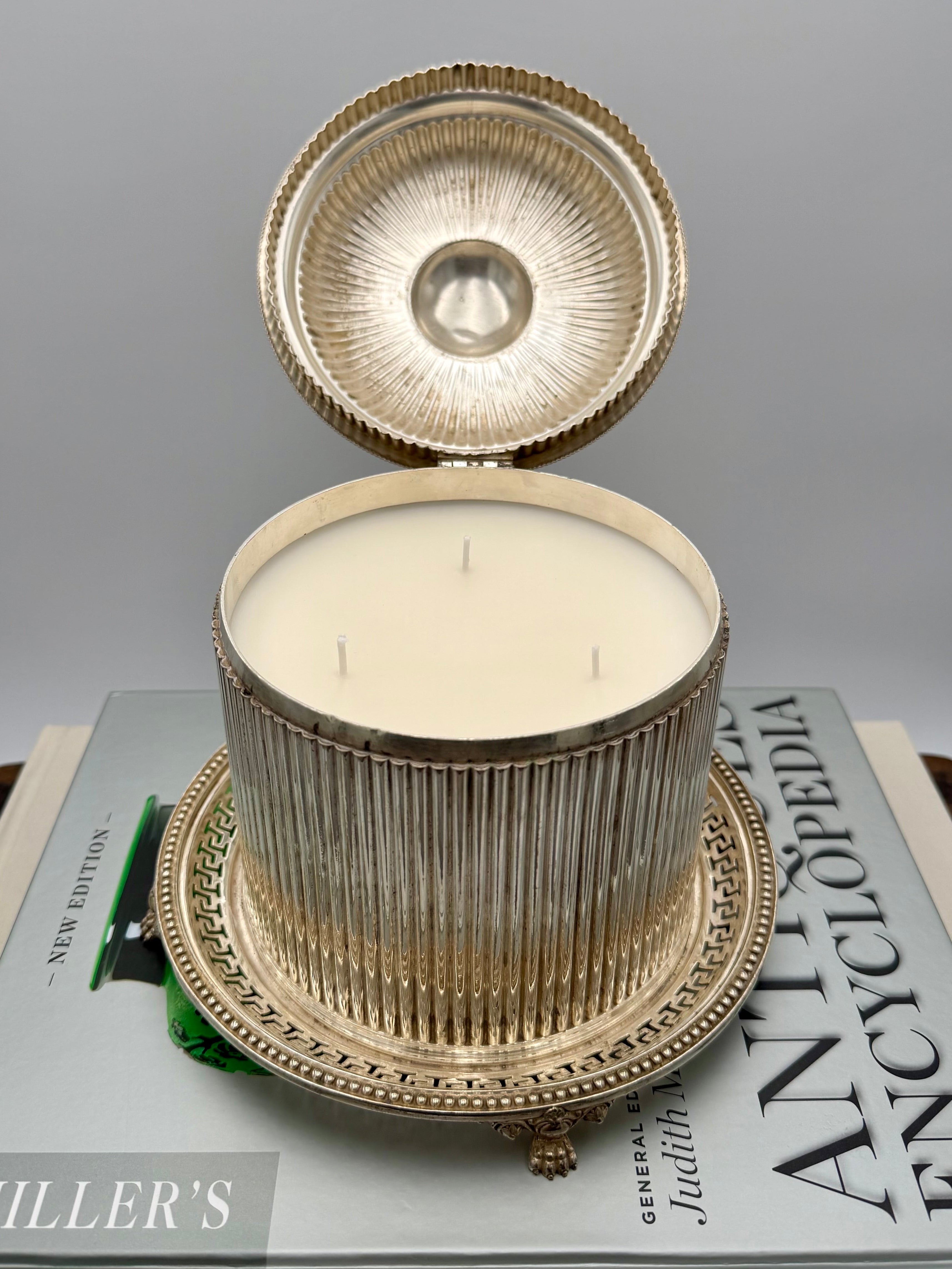 Antique Victorian Silver-Plated Biscuit Barrel of Reeded Cylindrical Form on a Pierced Circular Stand with Raised Paw Feet - Birmingham 1866 by Cartwright & Woodard