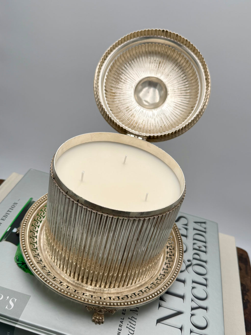 Antique Victorian Silver-Plated Biscuit Barrel of Reeded Cylindrical Form on a Pierced Circular Stand with Raised Paw Feet - Birmingham 1866 by Cartwright & Woodard