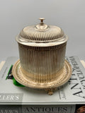Antique Victorian Silver-Plated Biscuit Barrel of Reeded Cylindrical Form on a Pierced Circular Stand with Raised Paw Feet - Birmingham 1866 by Cartwright & Woodard