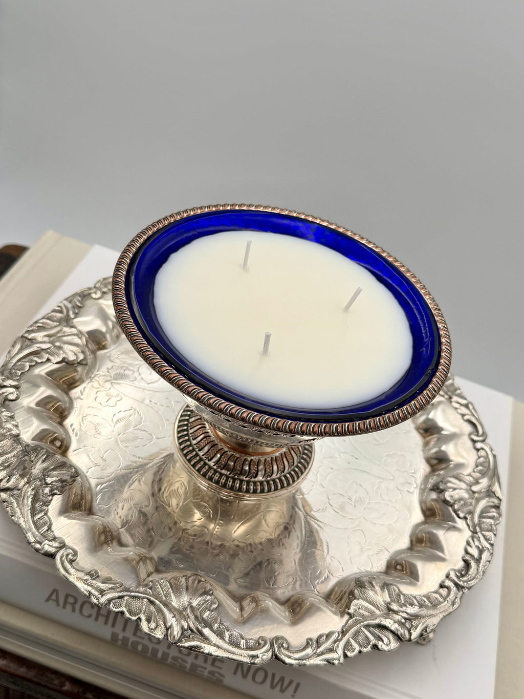 Vintage Barker Ellis Silver-Plated Pierced Pedestal Bowl with Cobalt Glass Liner - Made in England
