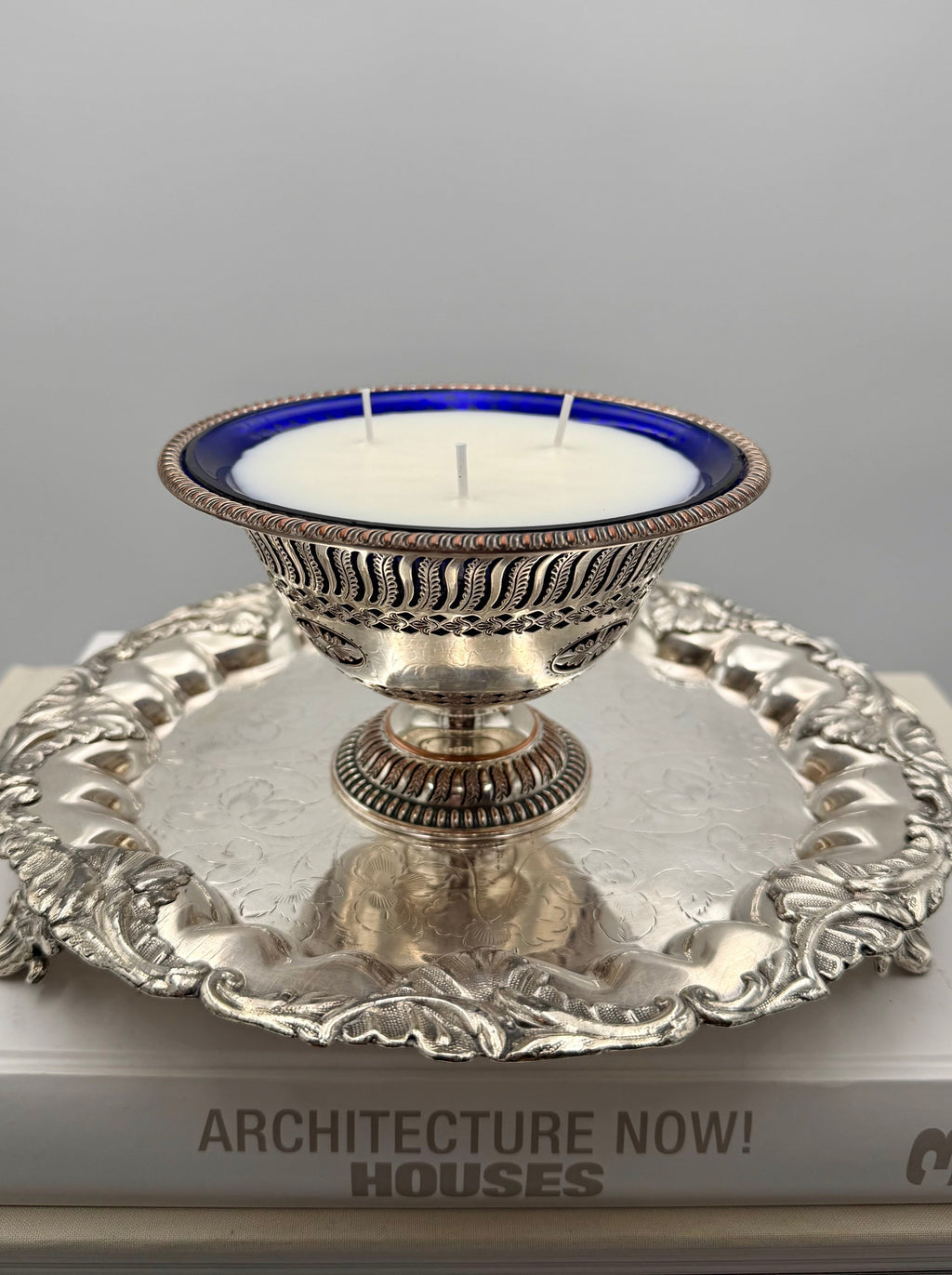 Vintage Barker Ellis Silver-Plated Pierced Pedestal Bowl with Cobalt Glass Liner - Made in England