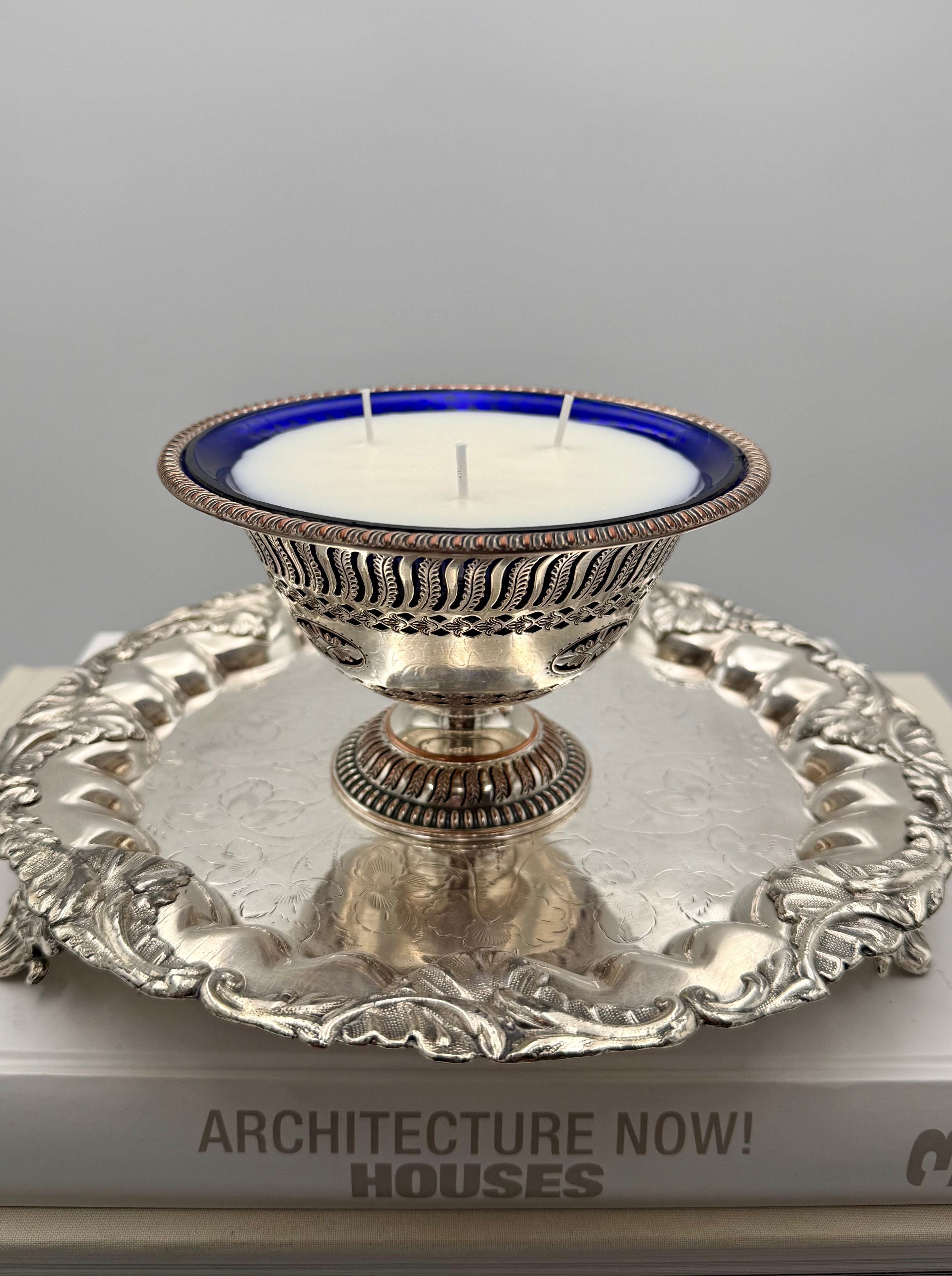 Vintage Barker Ellis Silver-Plated Pierced Pedestal Bowl with Cobalt Glass Liner - Made in England
