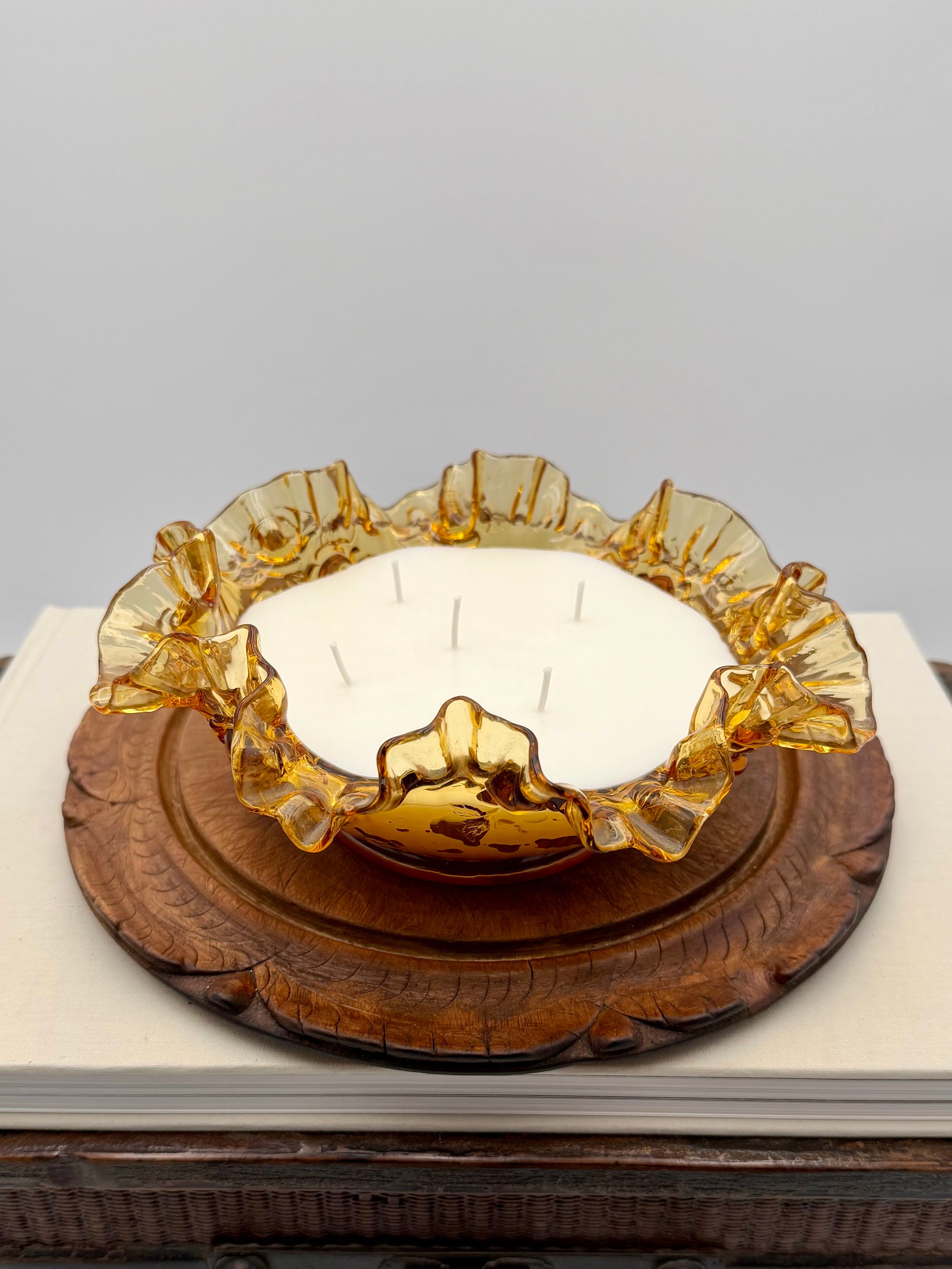 Vintage Fenton Amber Glass with a Ruffled Edge