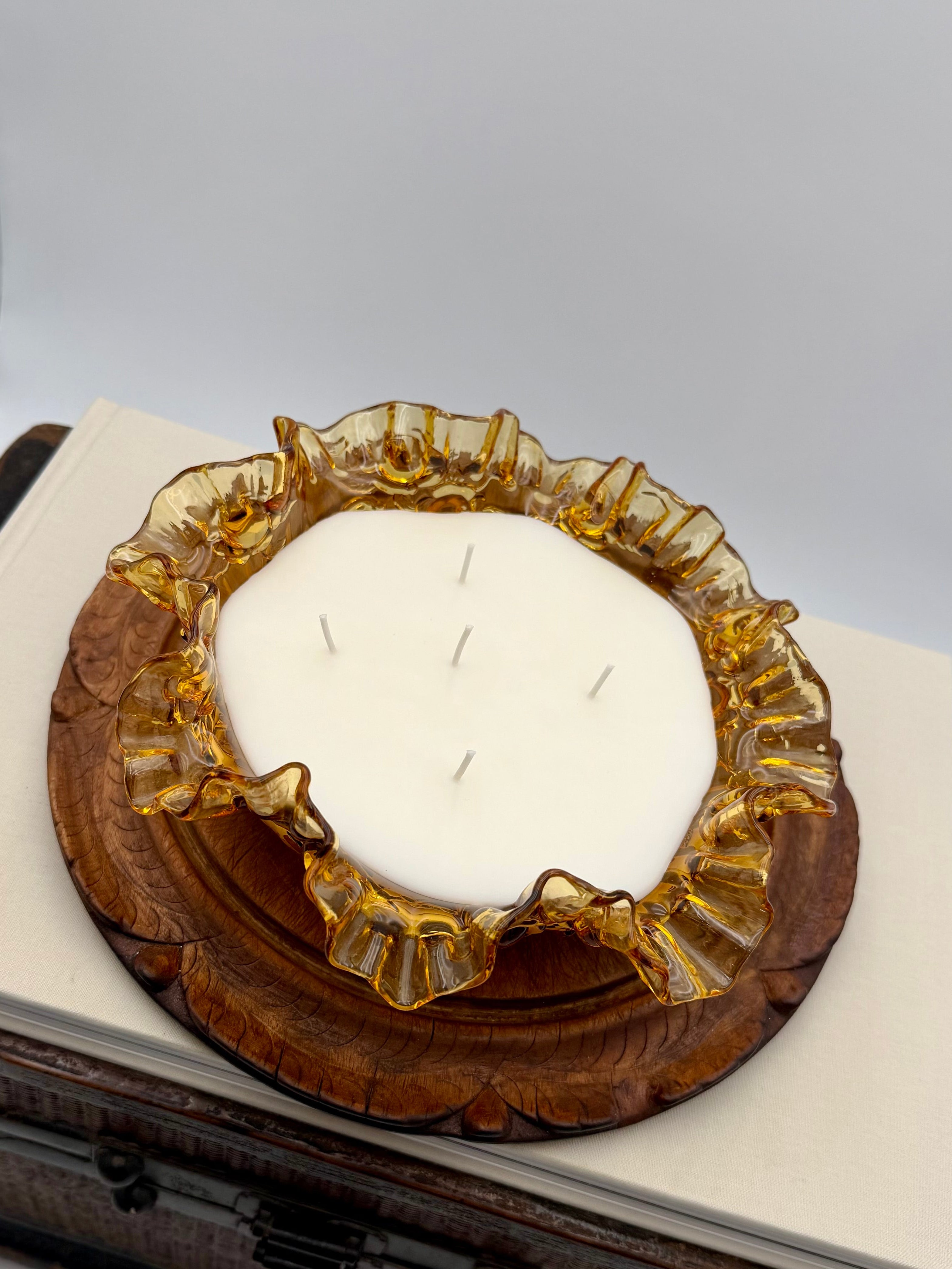Vintage Fenton Amber Glass with a Ruffled Edge