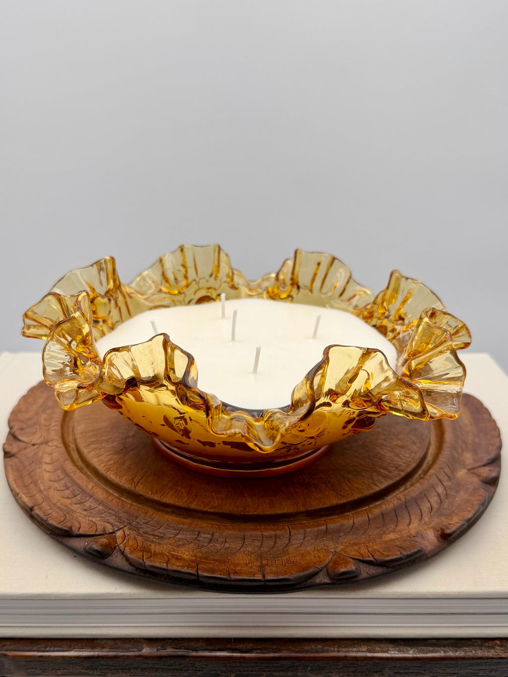 Vintage Fenton Amber Glass with a Ruffled Edge