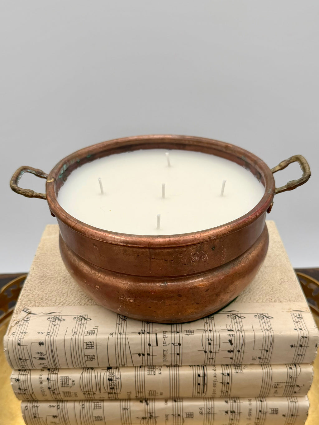 Vintage Hand-Hammered Copper Pot with Brass Handles