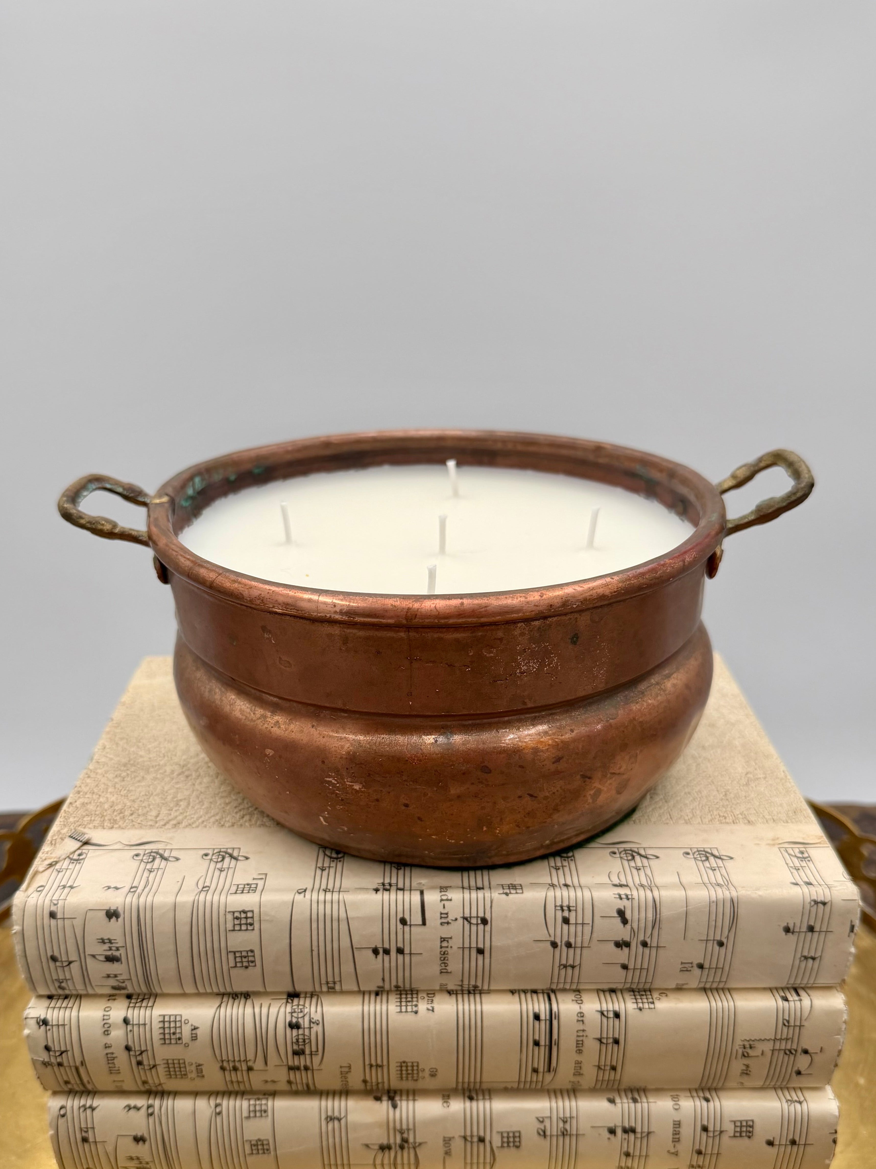 Vintage Hand-Hammered Copper Pot with Brass Handles