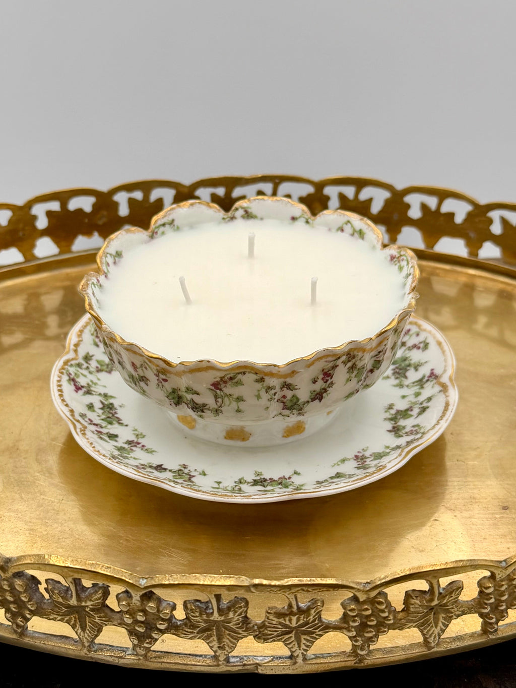 Antique Haviland Limoges Pink Rose Garland Floral Swag Bowl with Gold Trim and Underplate