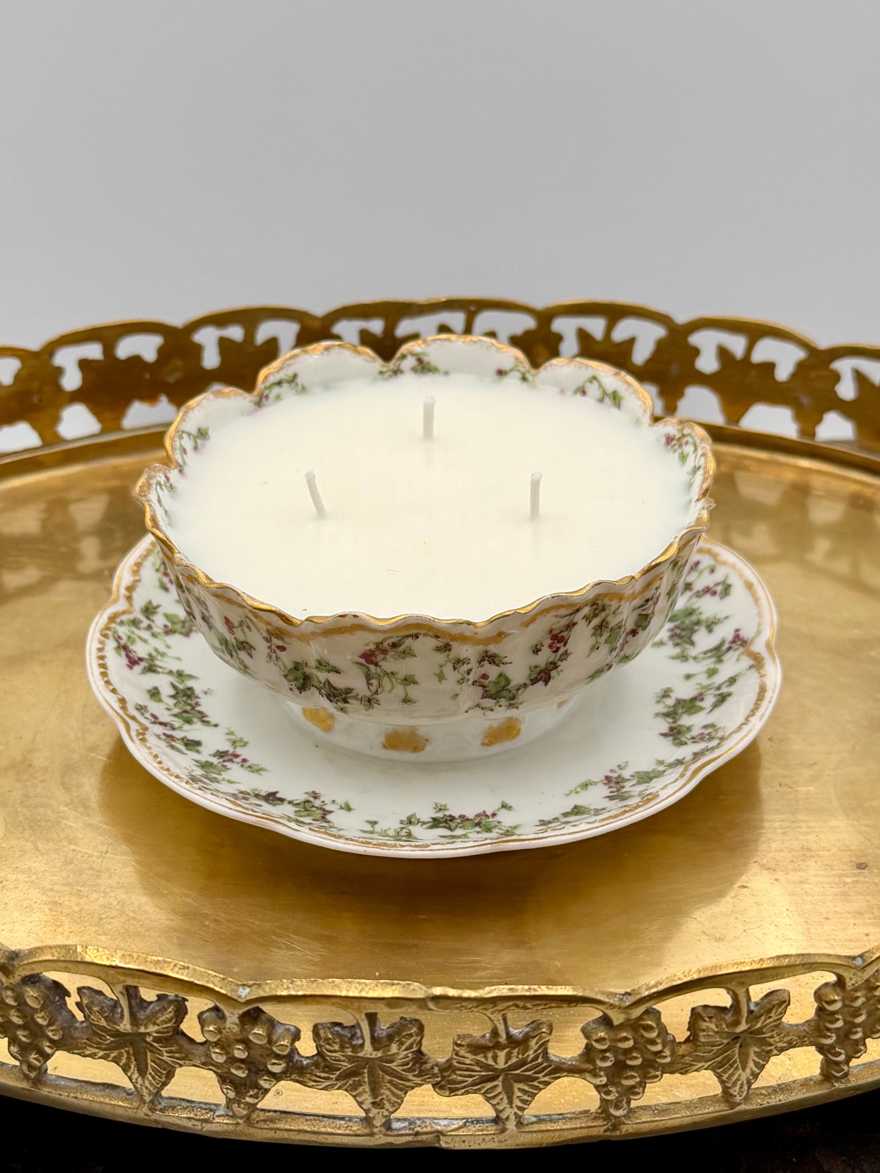 Antique Haviland Limoges Pink Rose Garland Floral Swag Bowl with Gold Trim and Underplate