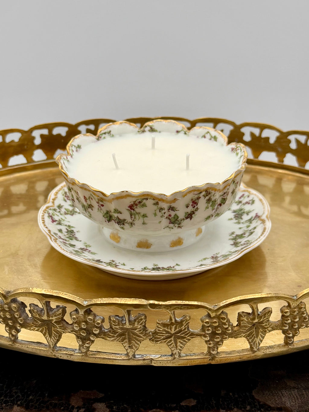 Antique Haviland Limoges Pink Rose Garland Floral Swag Bowl with Gold Trim and Underplate