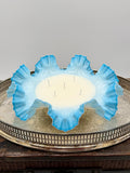 Vintage Fenton Blue Opalescent Bowl with Ruffled Edge
