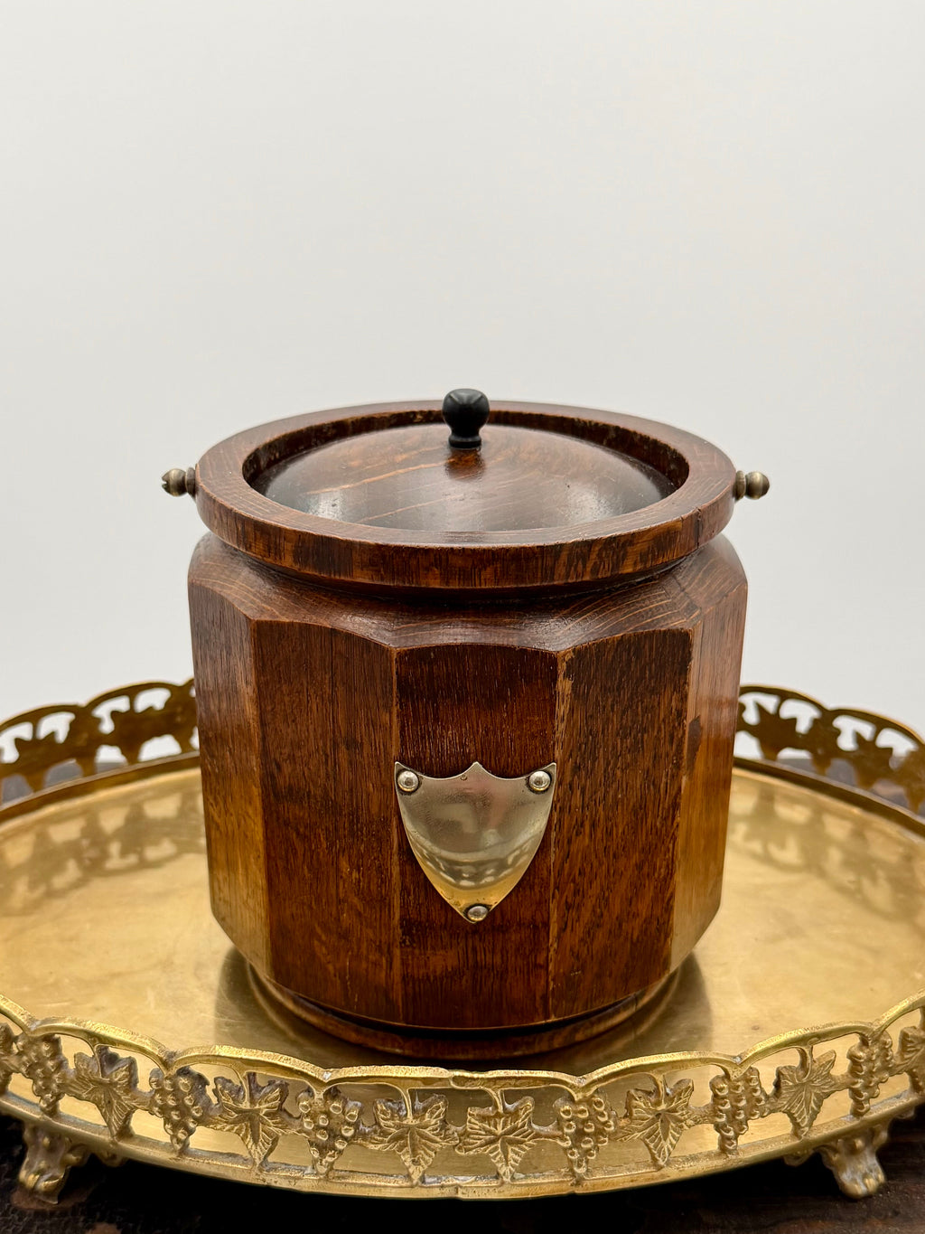 Antique Oak and Silver-Plated Biscuit Barrel - England 19th Century