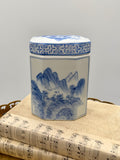 Vintage Blue and White Porcelain Lidded Ginger Jar