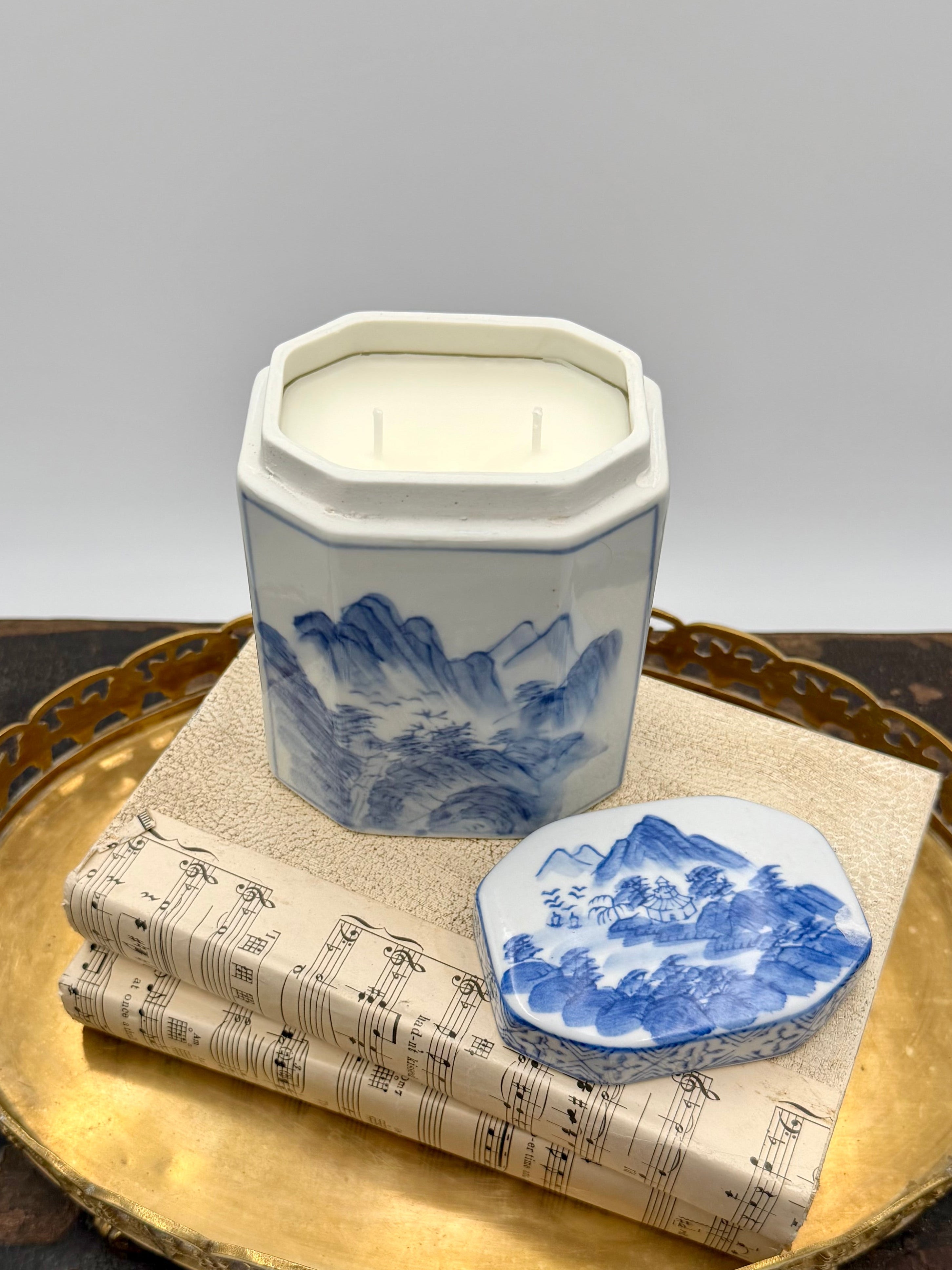 Vintage Blue and White Porcelain Lidded Ginger Jar