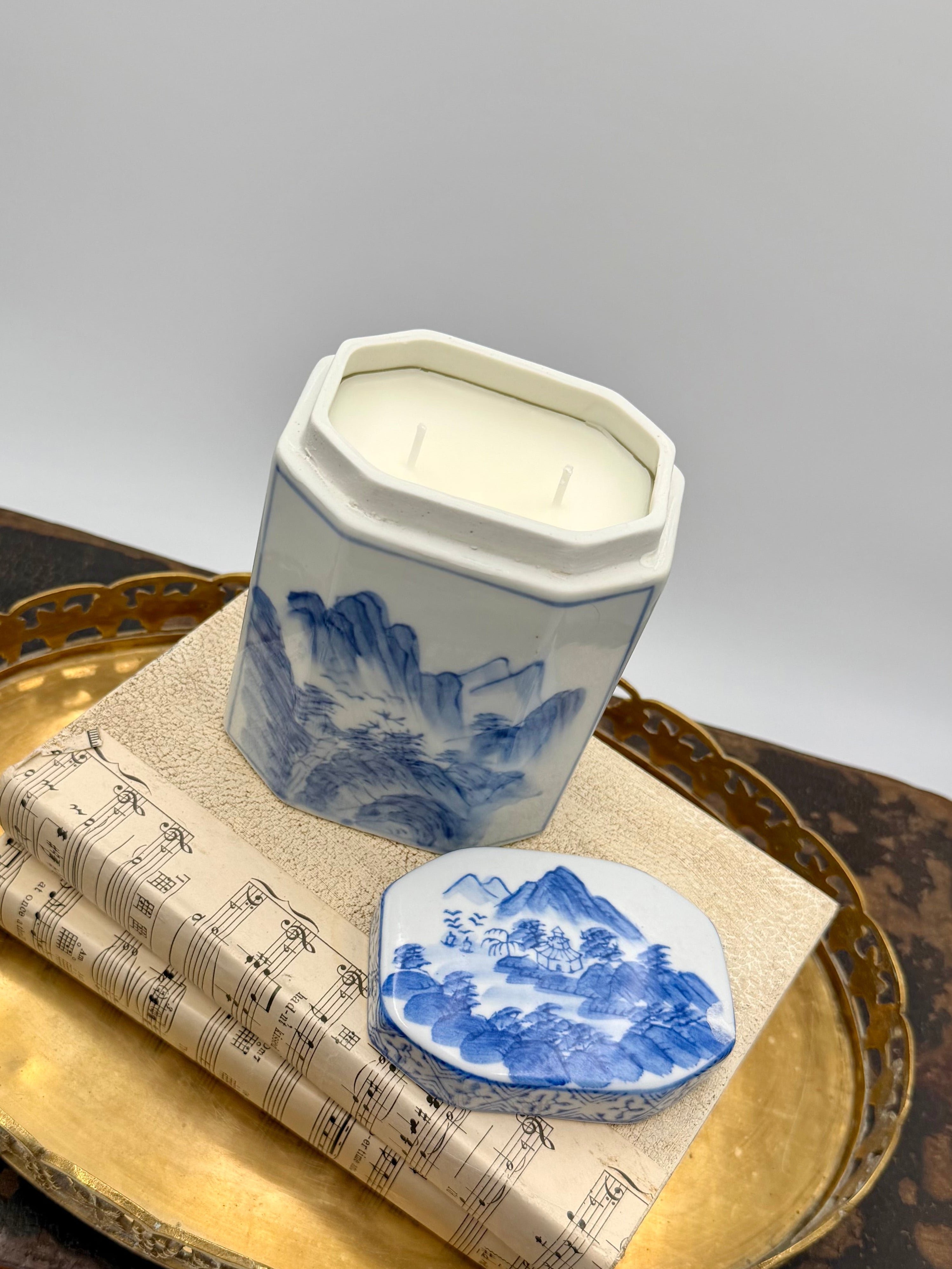 Vintage Blue and White Porcelain Lidded Ginger Jar