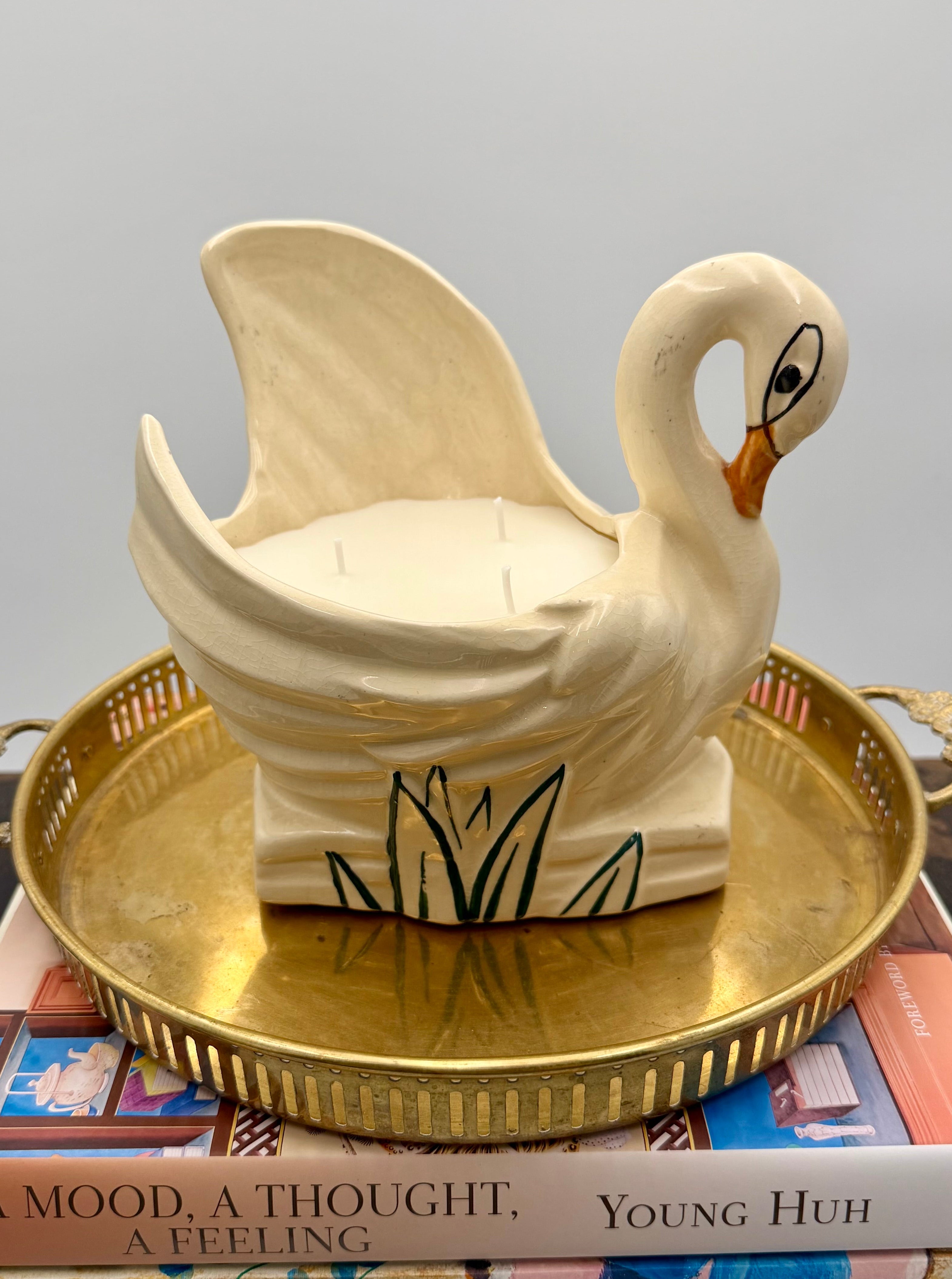 Mid Century Modern White Ceramic Swan Planter by McCoy