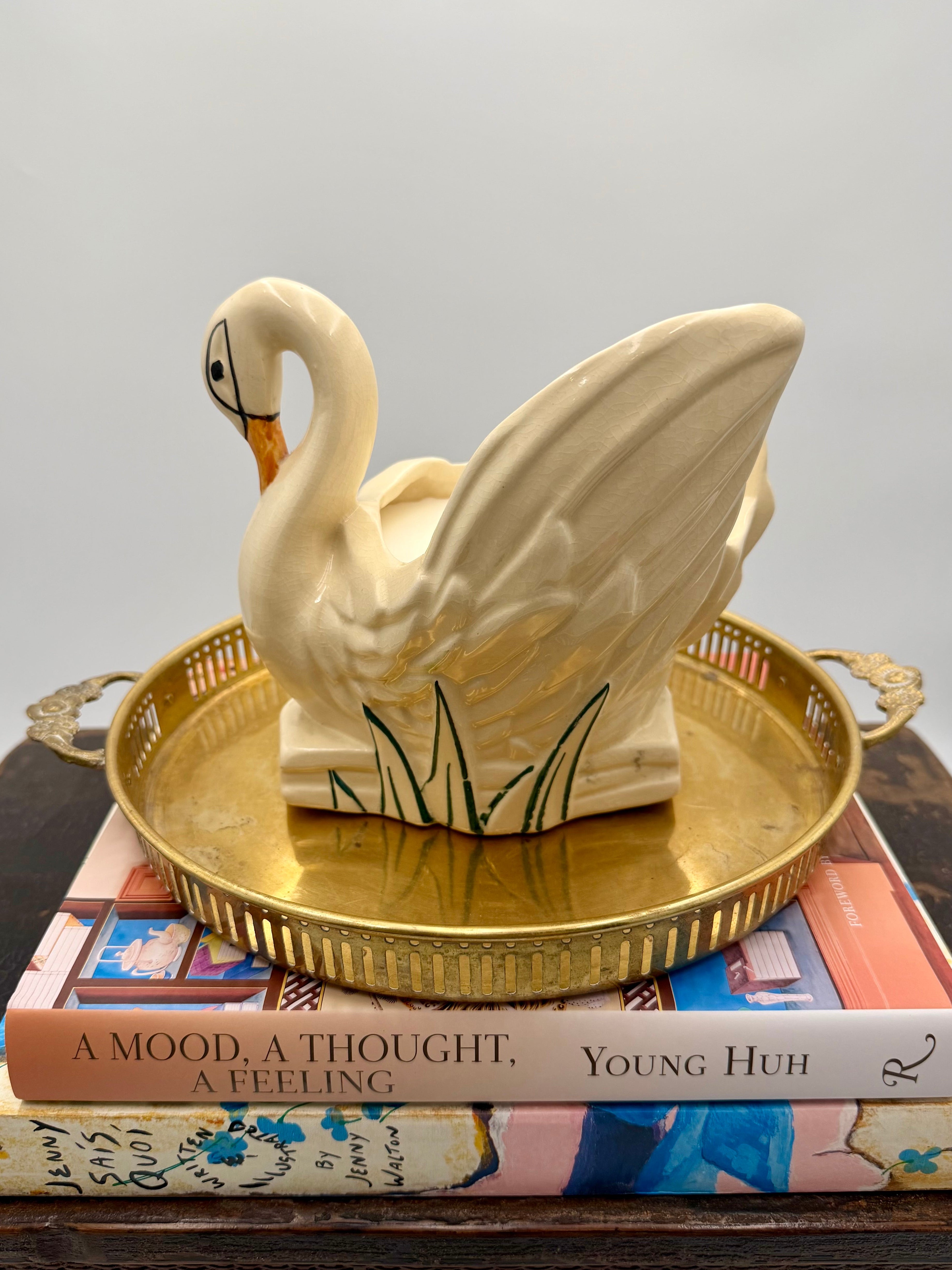 Mid Century Modern White Ceramic Swan Planter by McCoy