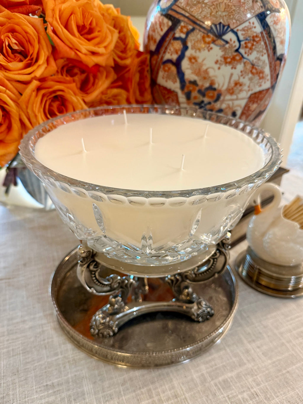 Vintage Godinger Victorian Revival Crystal Centerpiece Bowl on Ornate Silver-Plated Stand