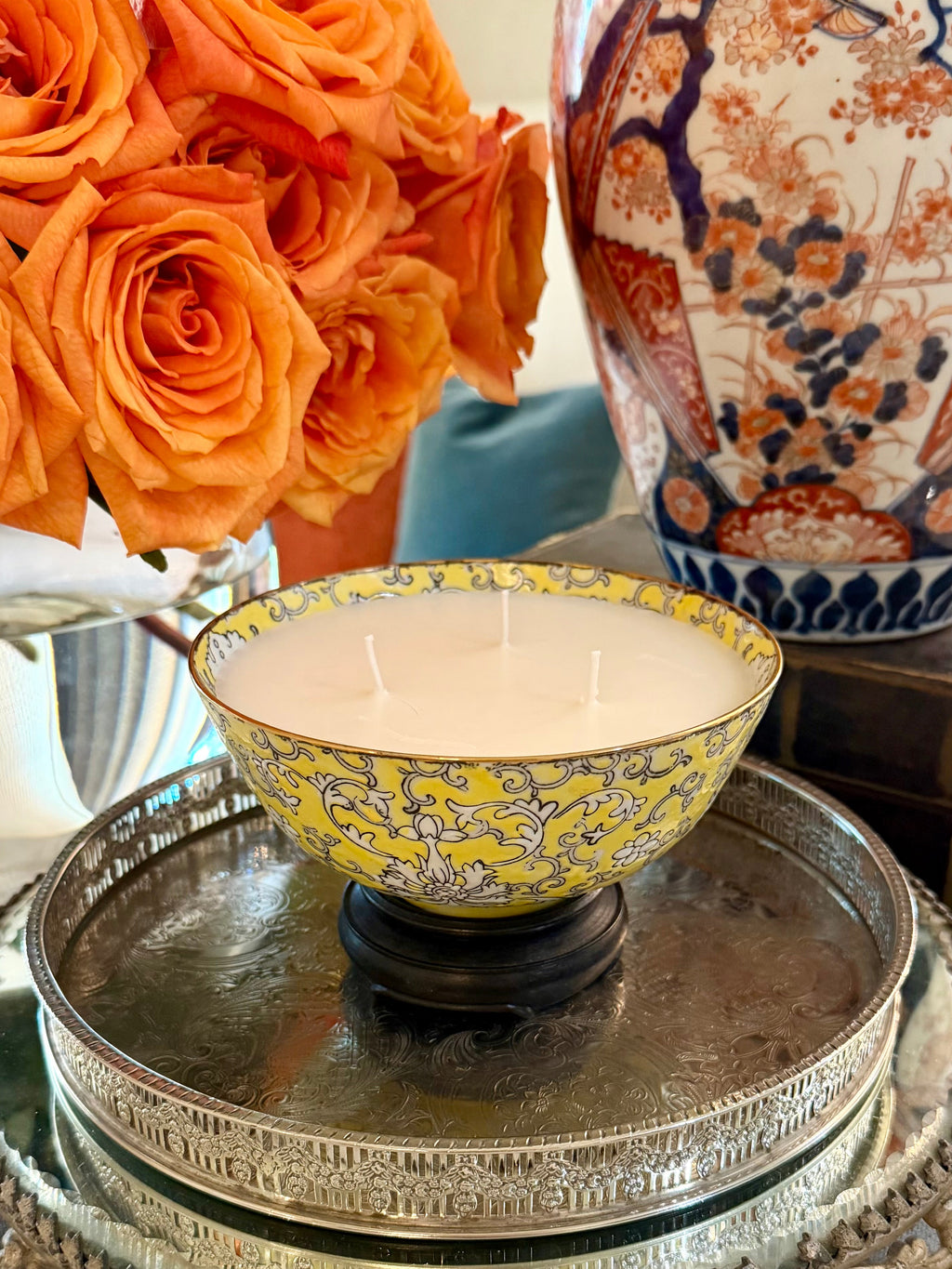 Vintage Chinese Yellow Glazed Famille Rose Porcelain Bowl