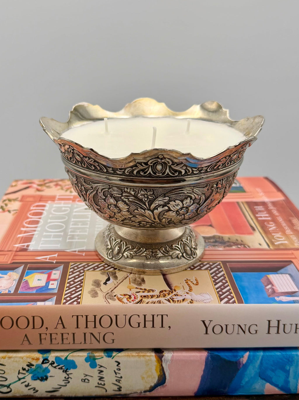 Heavy Vintage Repousse Silver-Plated Pedestal Bowl