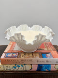Vintage Fenton Art Glass Hobnail Milk Glass Bowl with a Ruffled Edge