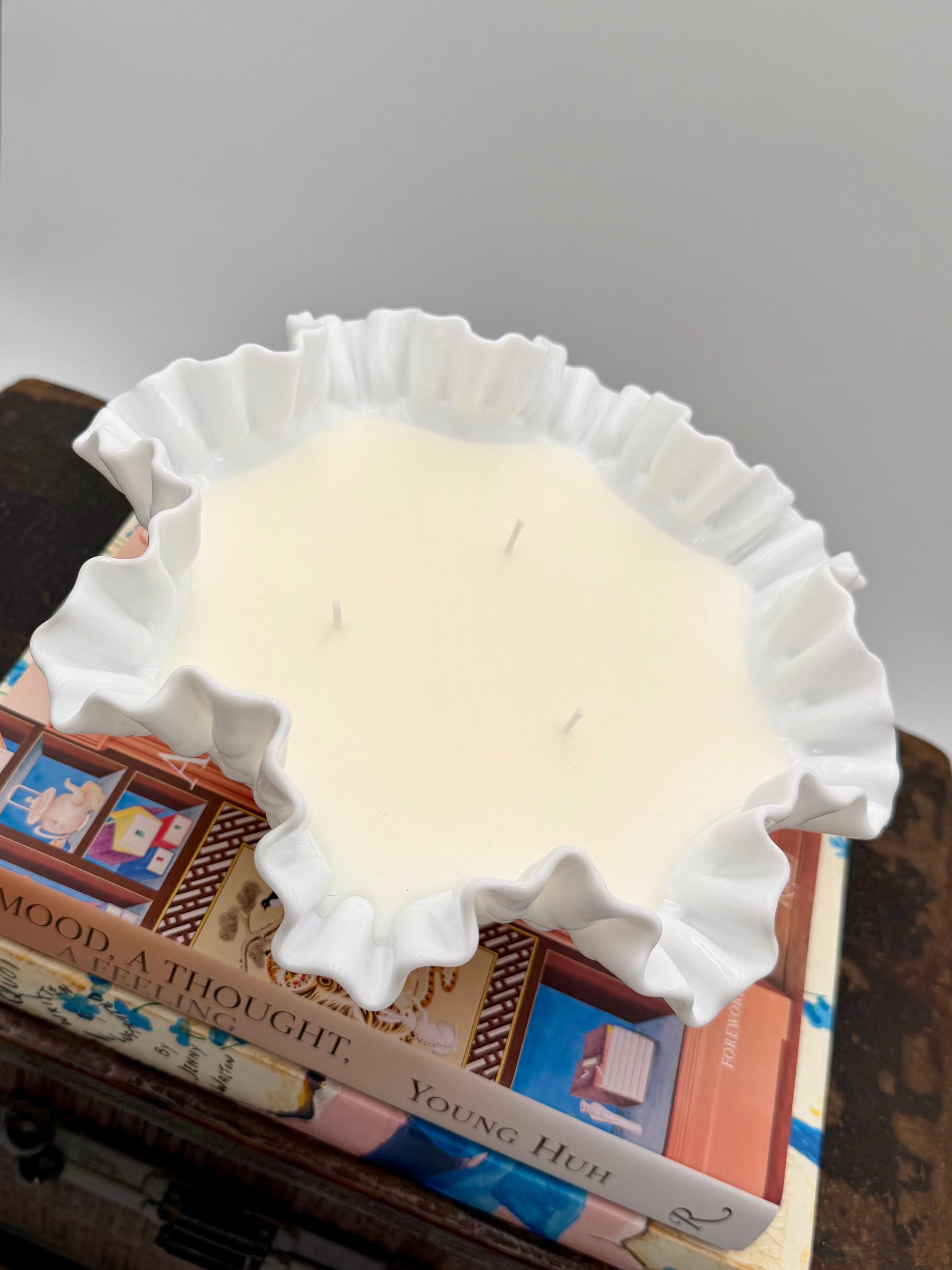 Vintage Fenton Art Glass Hobnail Milk Glass Bowl with a Ruffled Edge