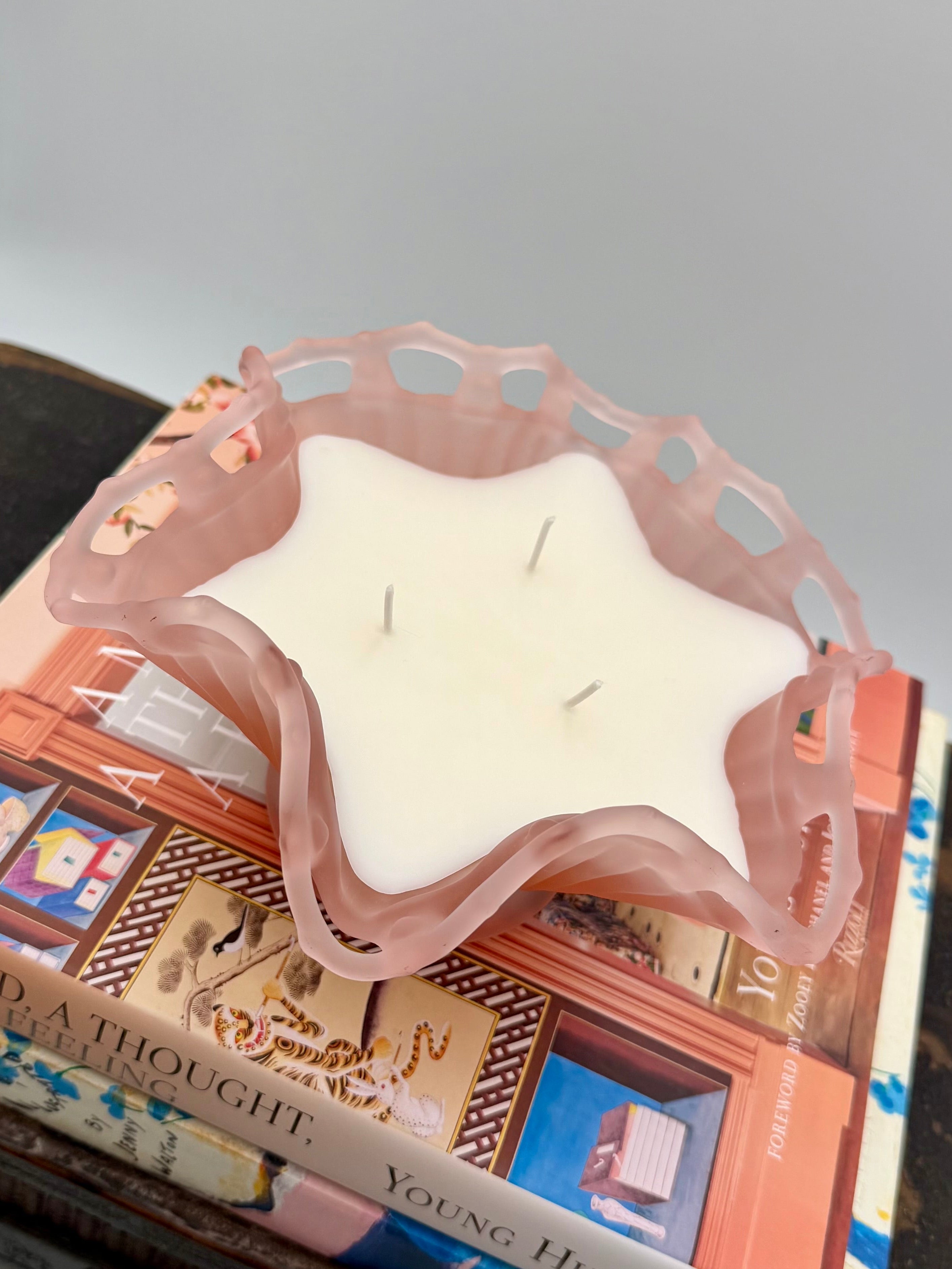 Vintage Westmoreland Frosted Pink Satin Open Laced Ruffled Footed Bowl