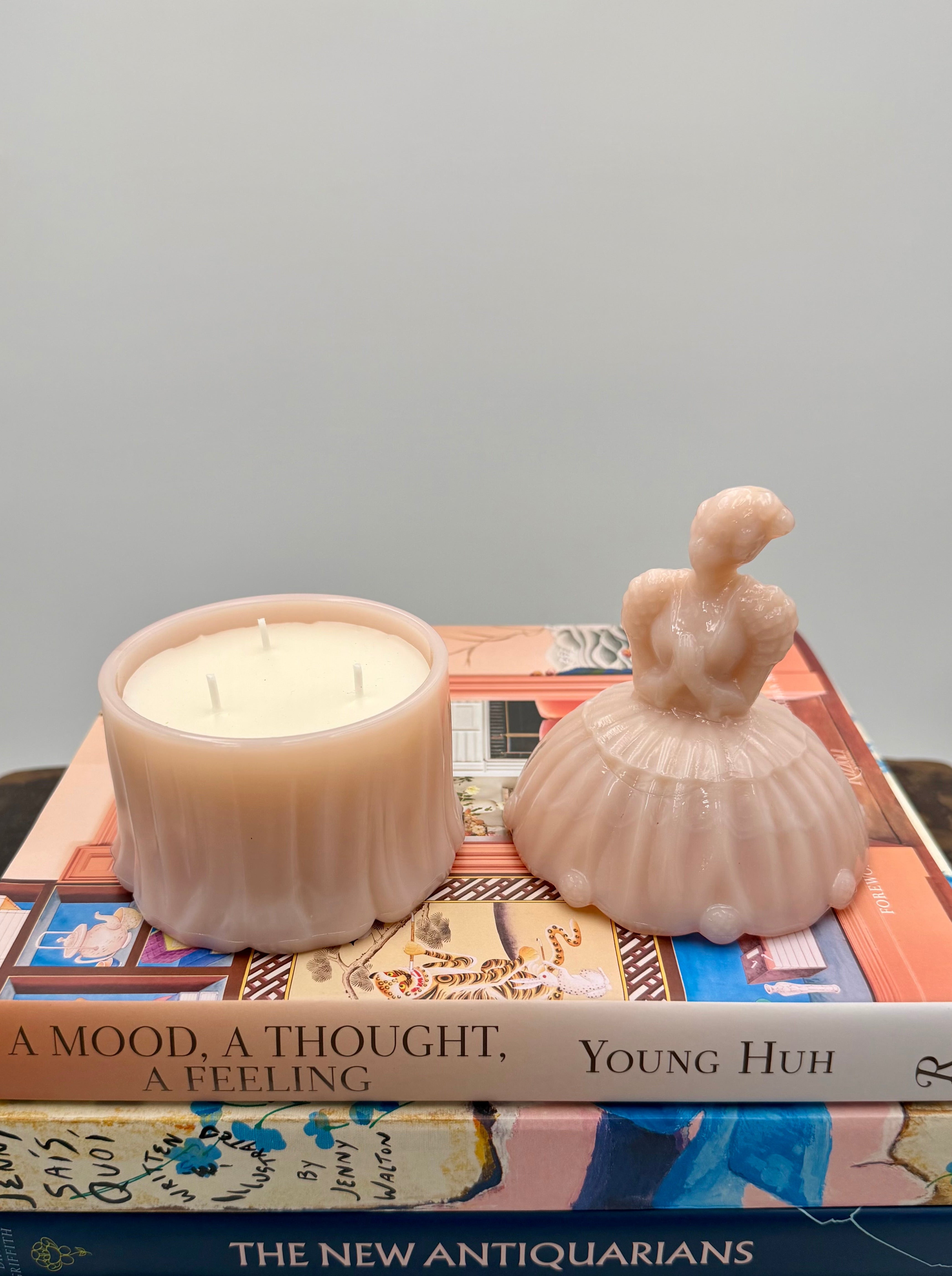 Vintage Akro Agate Colonial Lady Pink Powder Jar