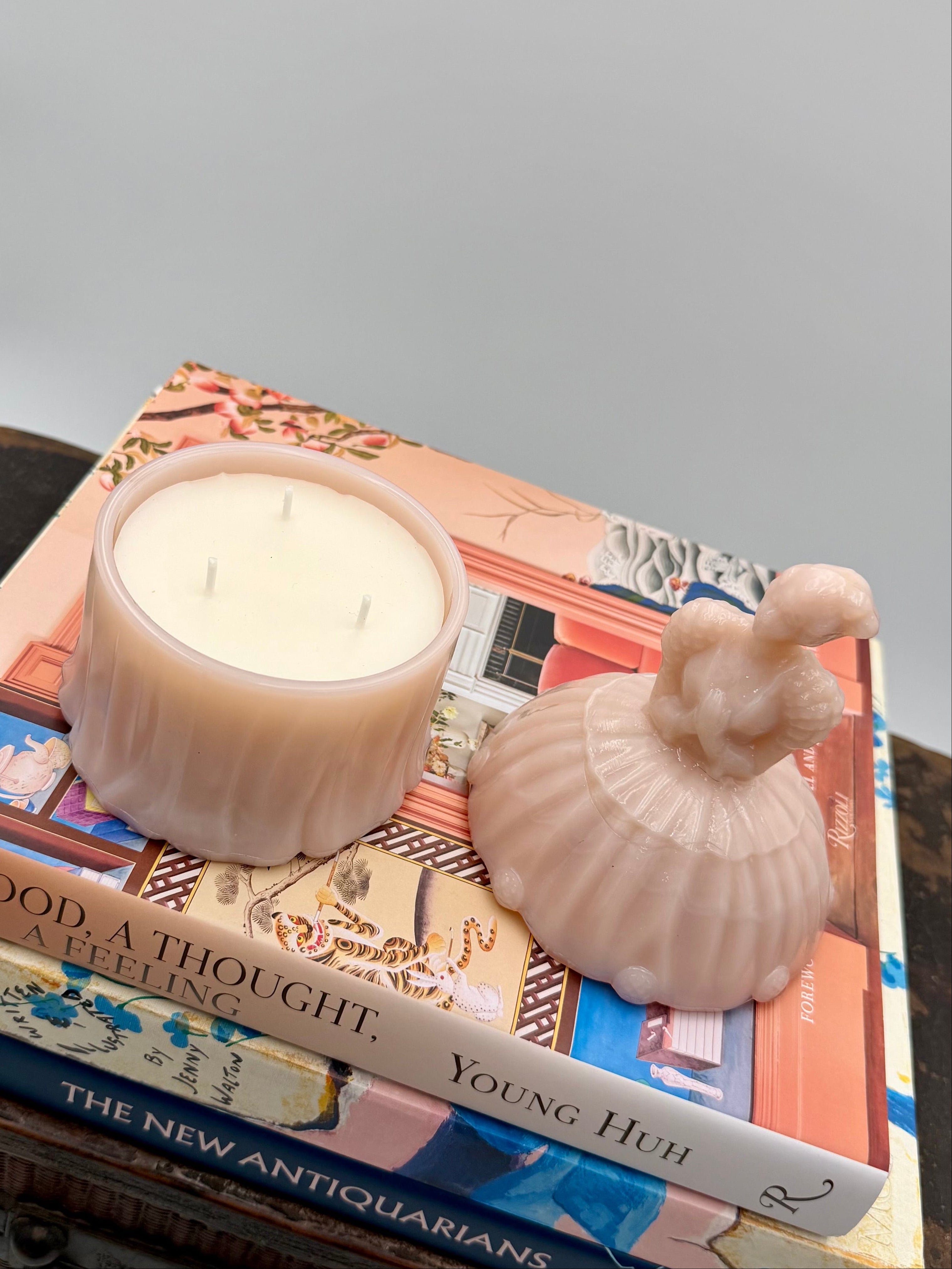 Vintage Akro Agate Colonial Lady Pink Powder Jar