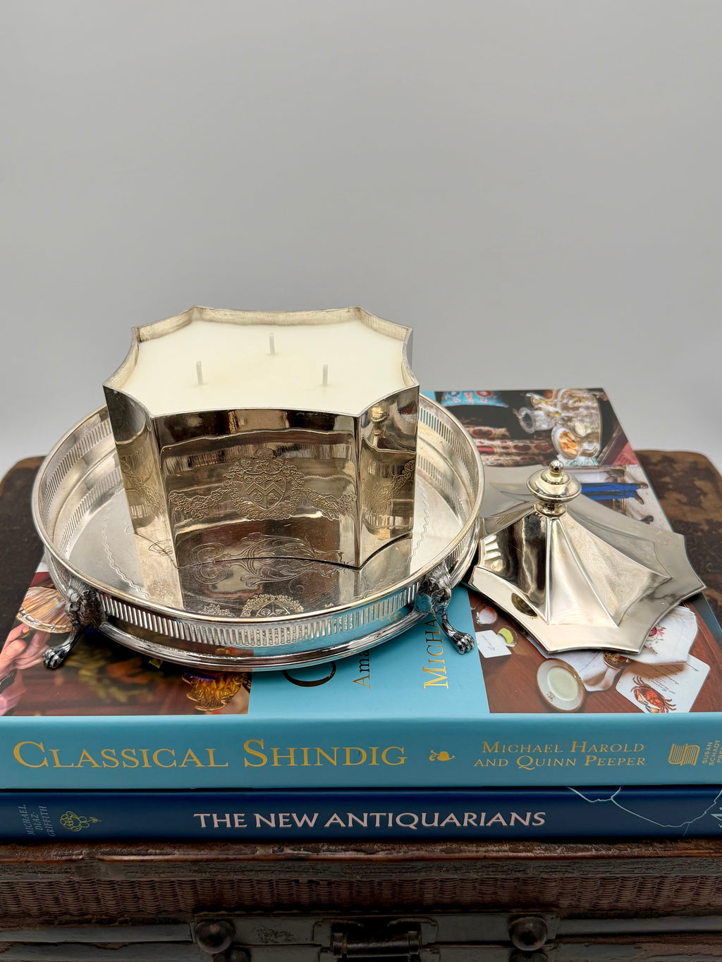 Vintage Octagonal Silver-Plated  Lidded Tea Caddy