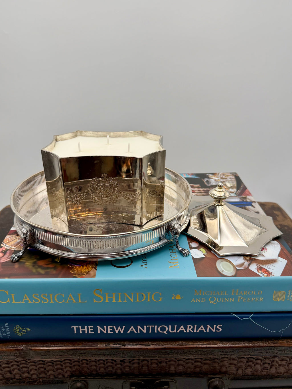 Vintage Octagonal Silver-Plated  Lidded Tea Caddy