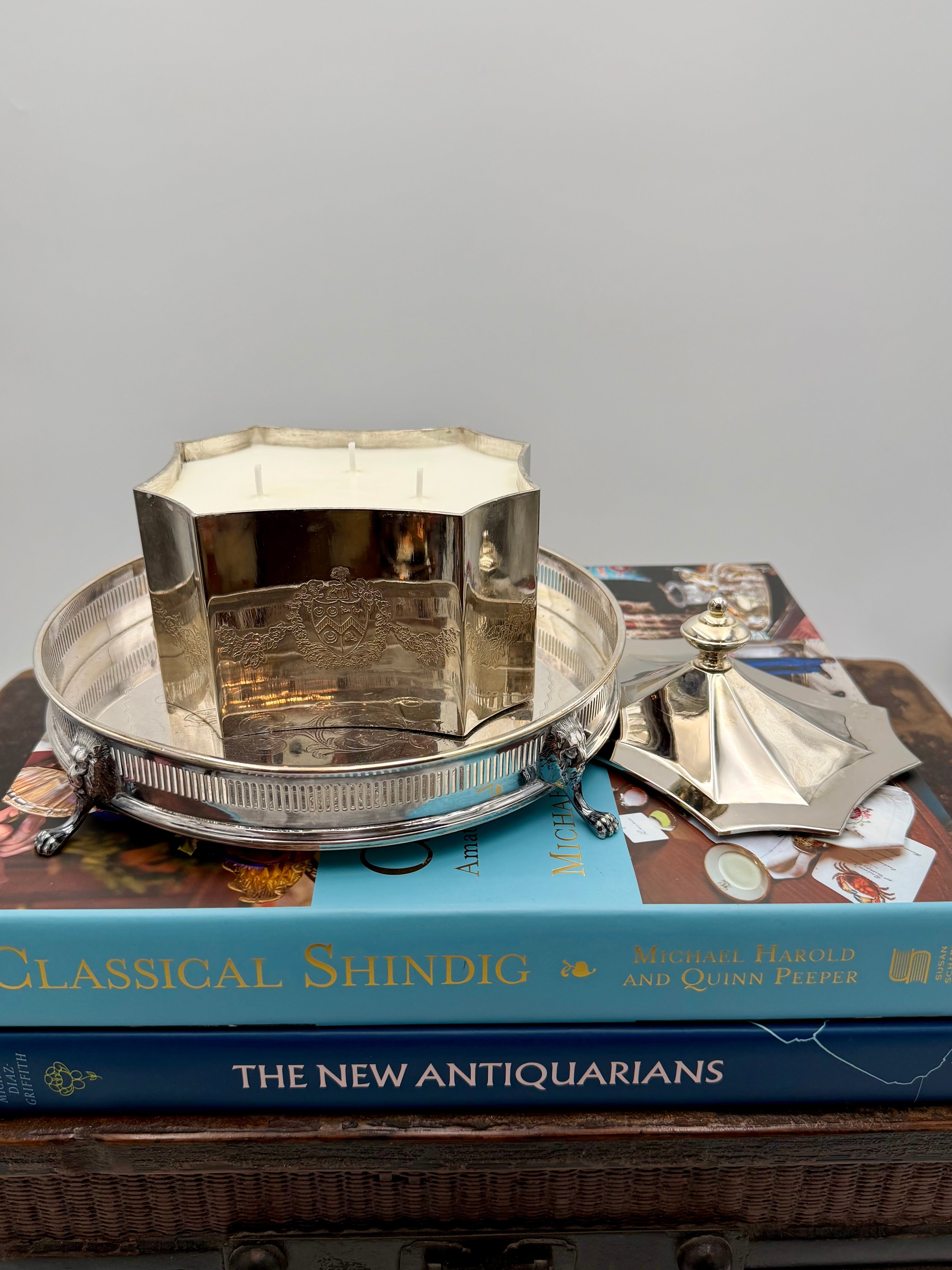 Vintage Octagonal Silver-Plated  Lidded Tea Caddy