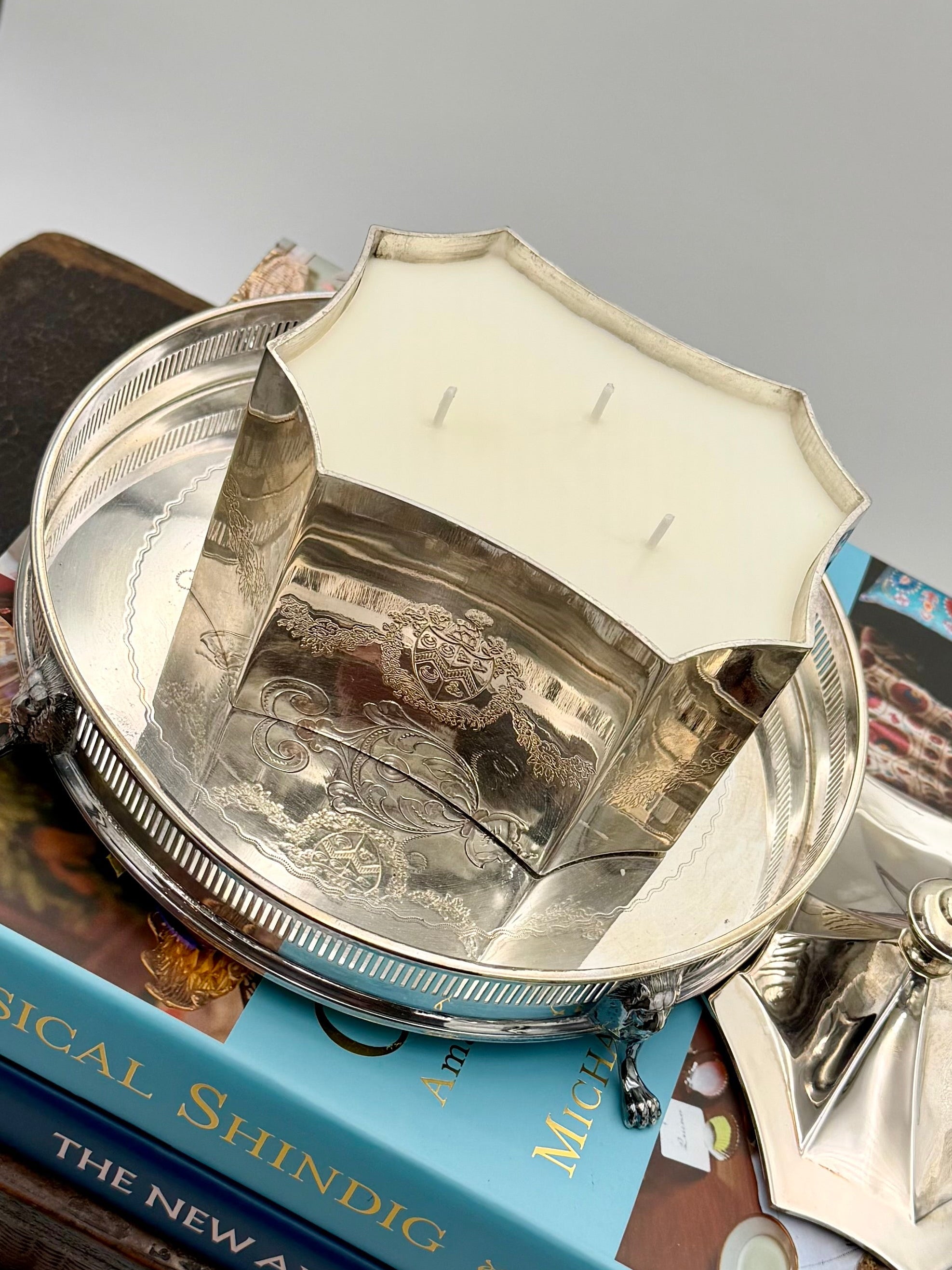 Vintage Octagonal Silver-Plated  Lidded Tea Caddy