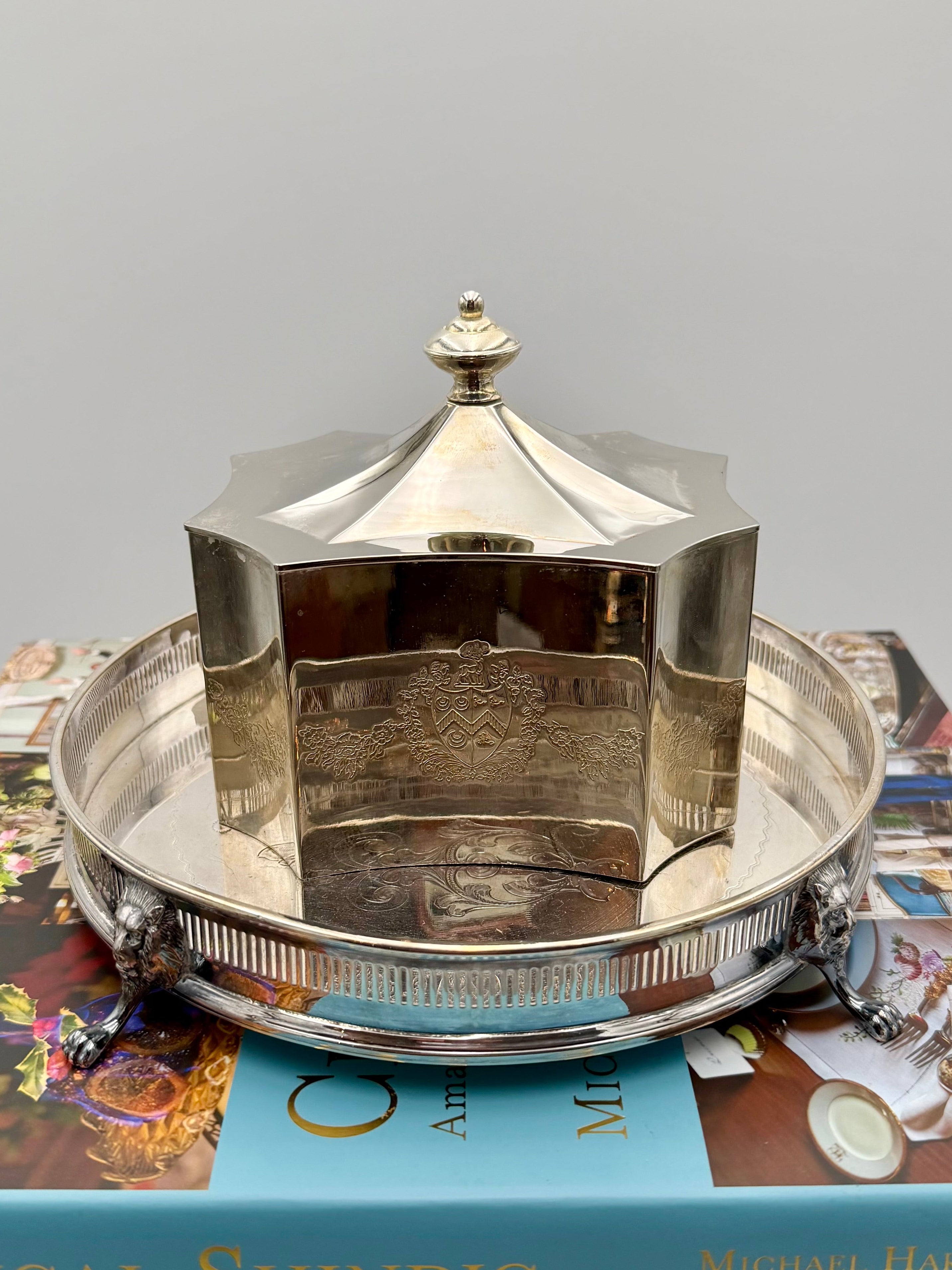 Vintage Octagonal Silver-Plated  Lidded Tea Caddy
