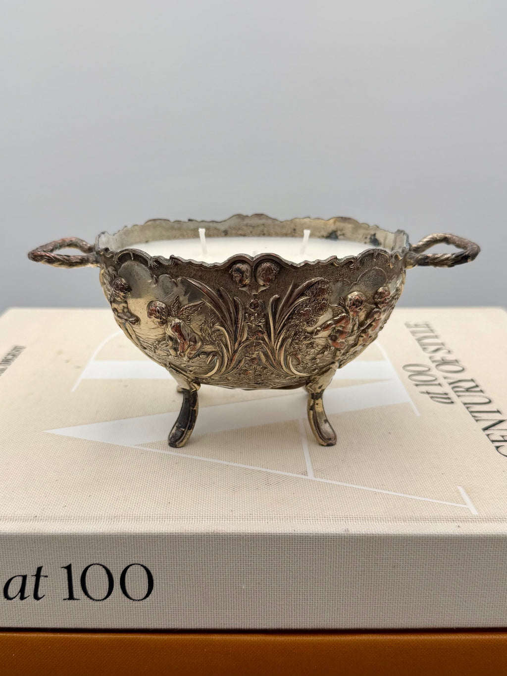 Vintage Ornate Floral Scroll Silver-Plated Footed Candy Dish