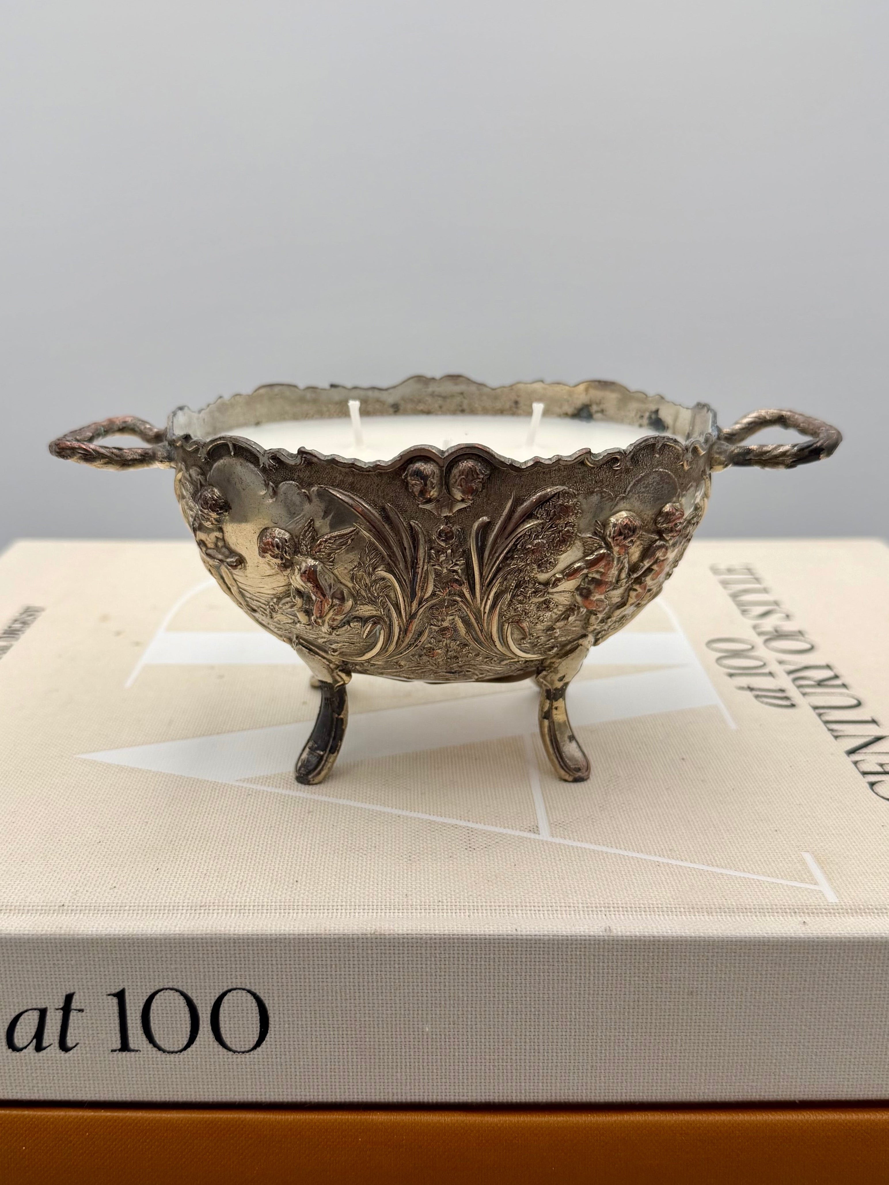 Vintage Ornate Floral Scroll Silver-Plated Footed Candy Dish
