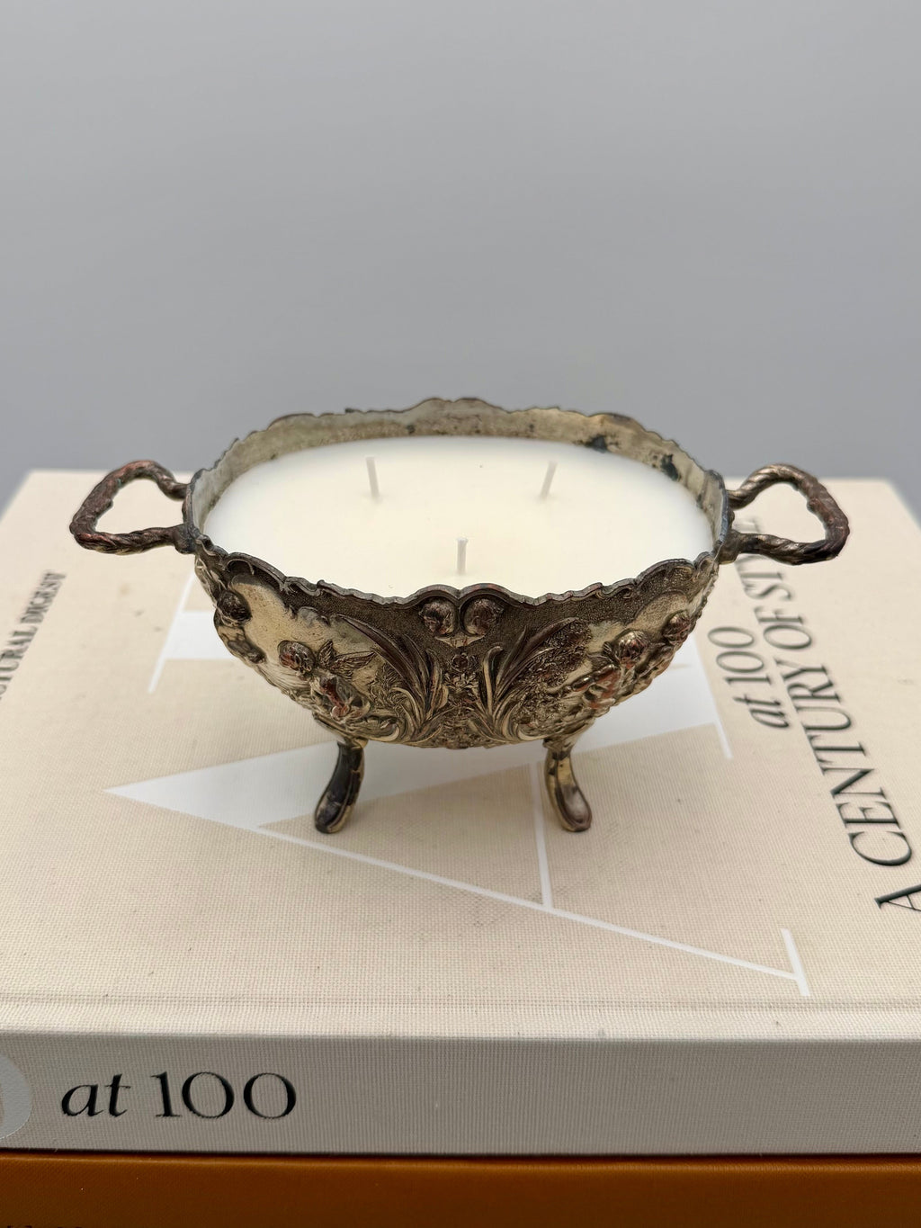 Vintage Ornate Floral Scroll Silver-Plated Footed Candy Dish
