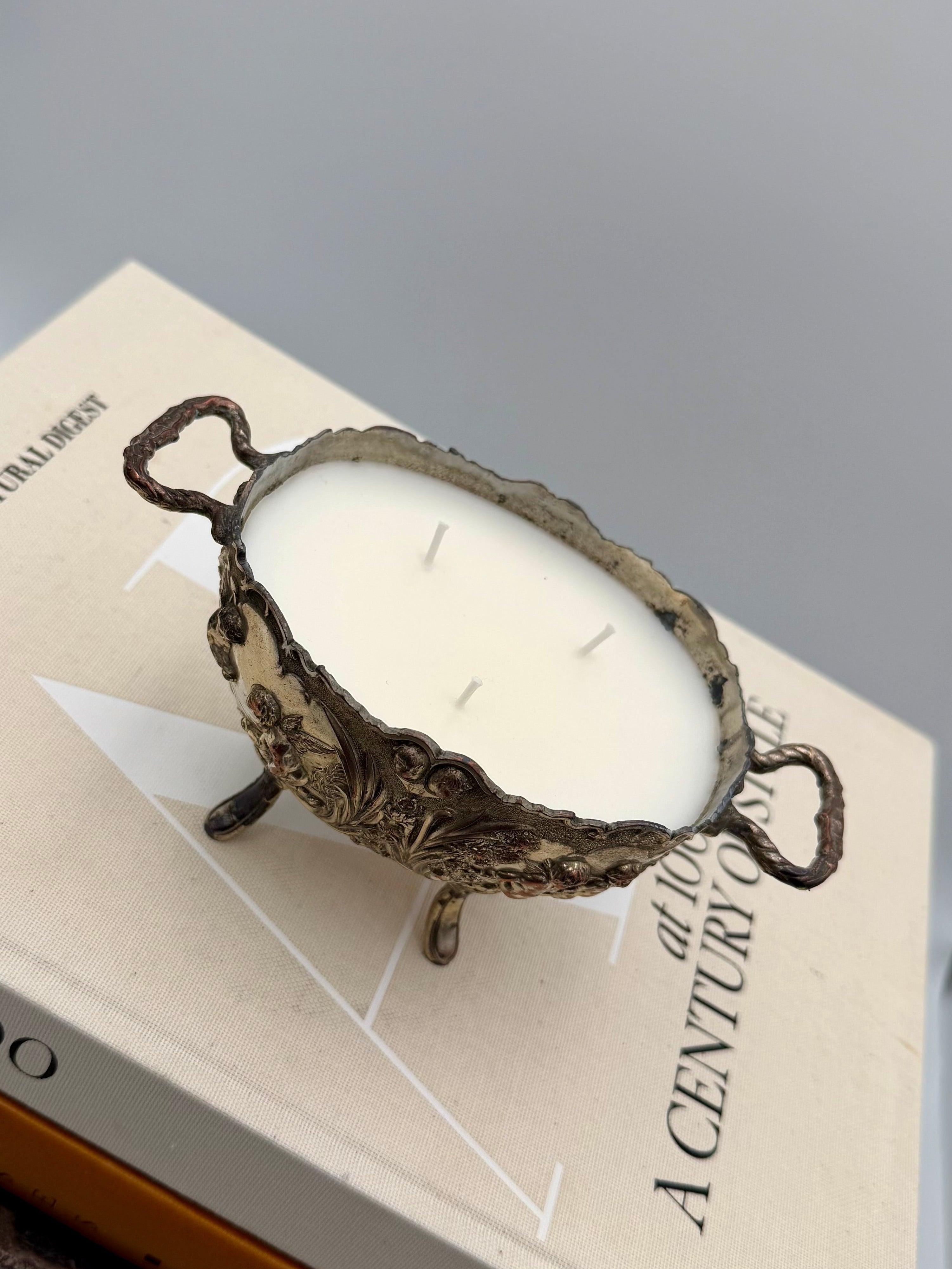 Vintage Ornate Floral Scroll Silver-Plated Footed Candy Dish