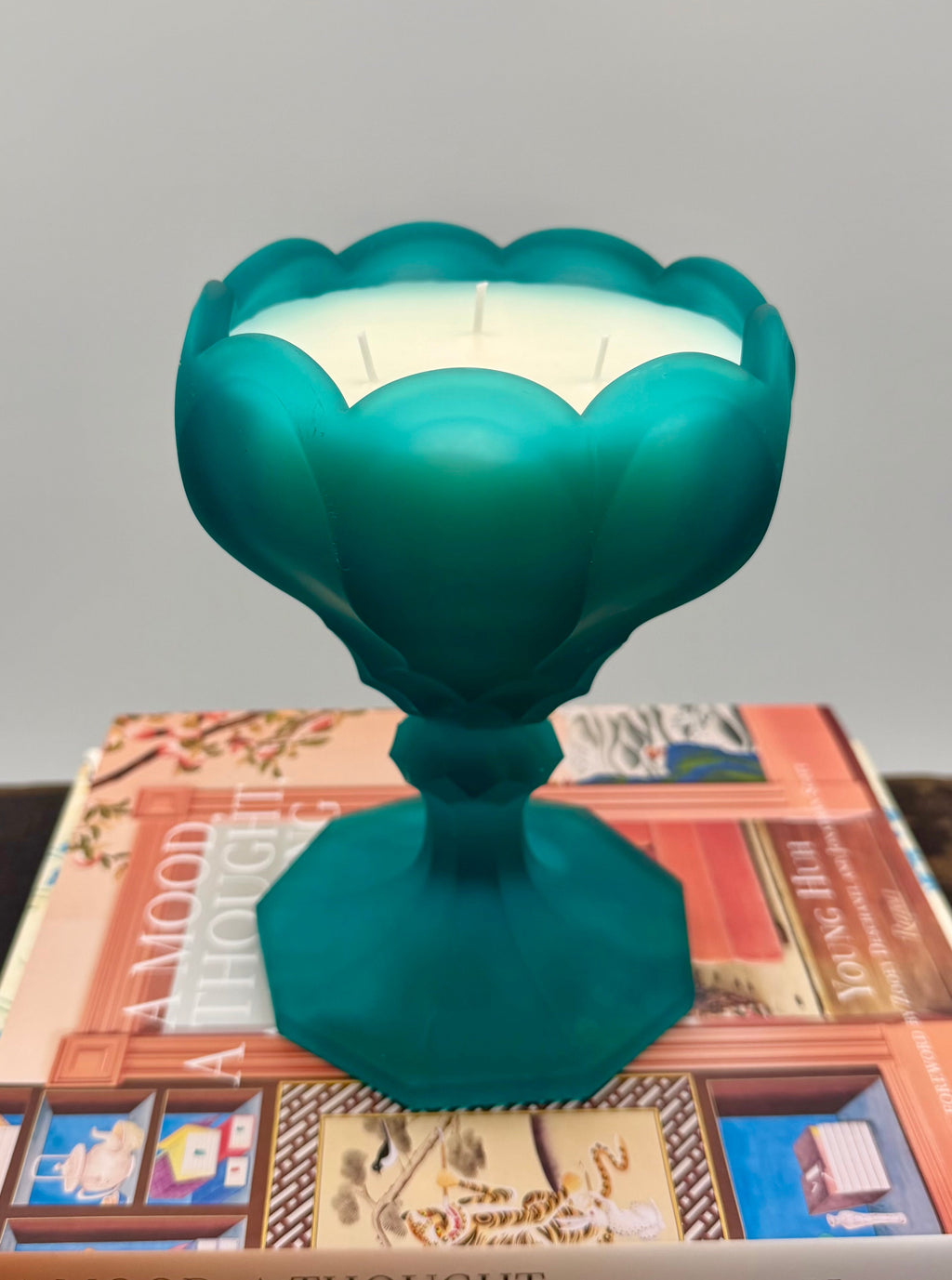 Vintage Westmoreland Teal Satin Glass Tulip Pedestal Bowl