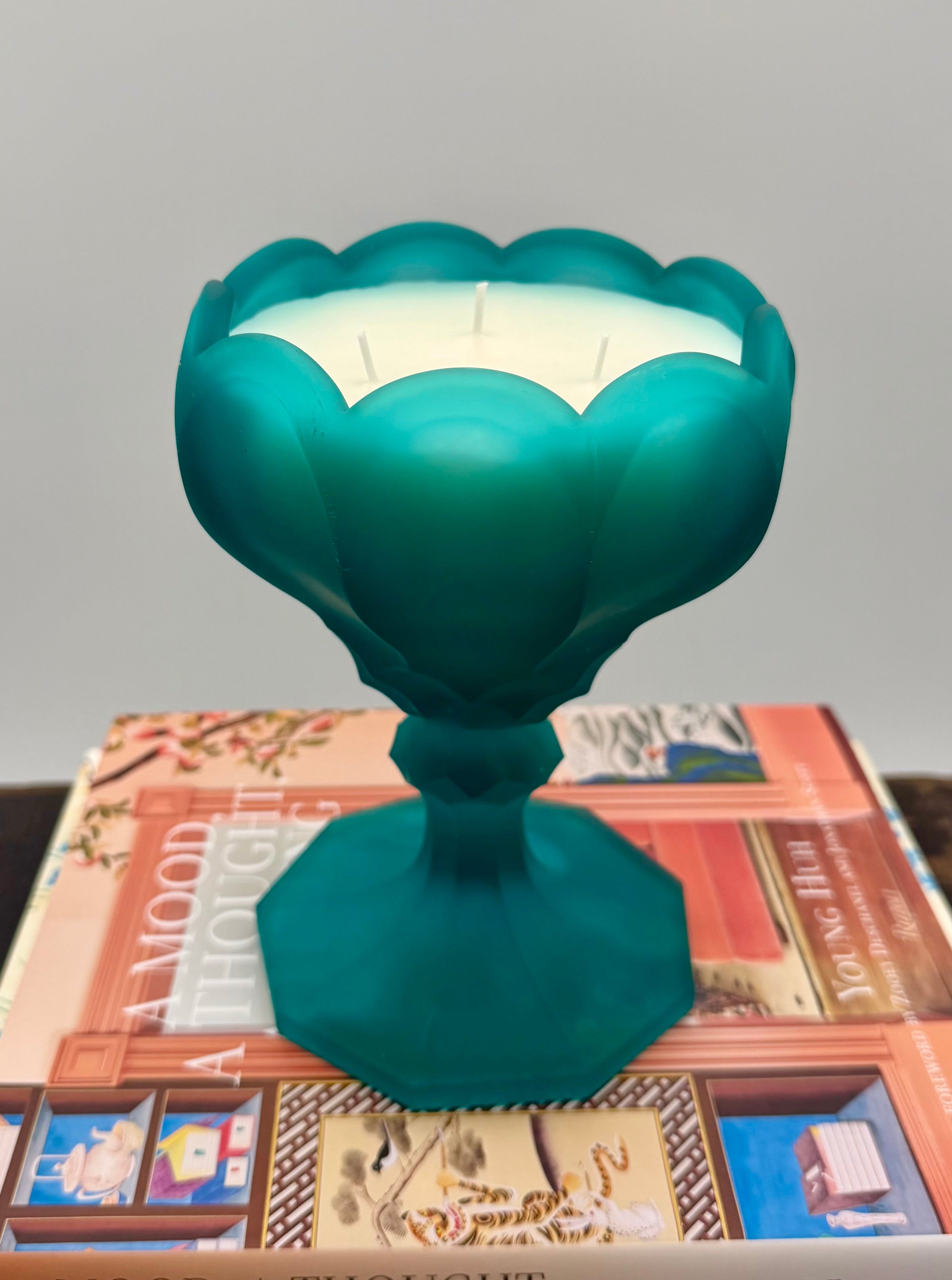 Vintage Westmoreland Teal Satin Glass Tulip Pedestal Bowl