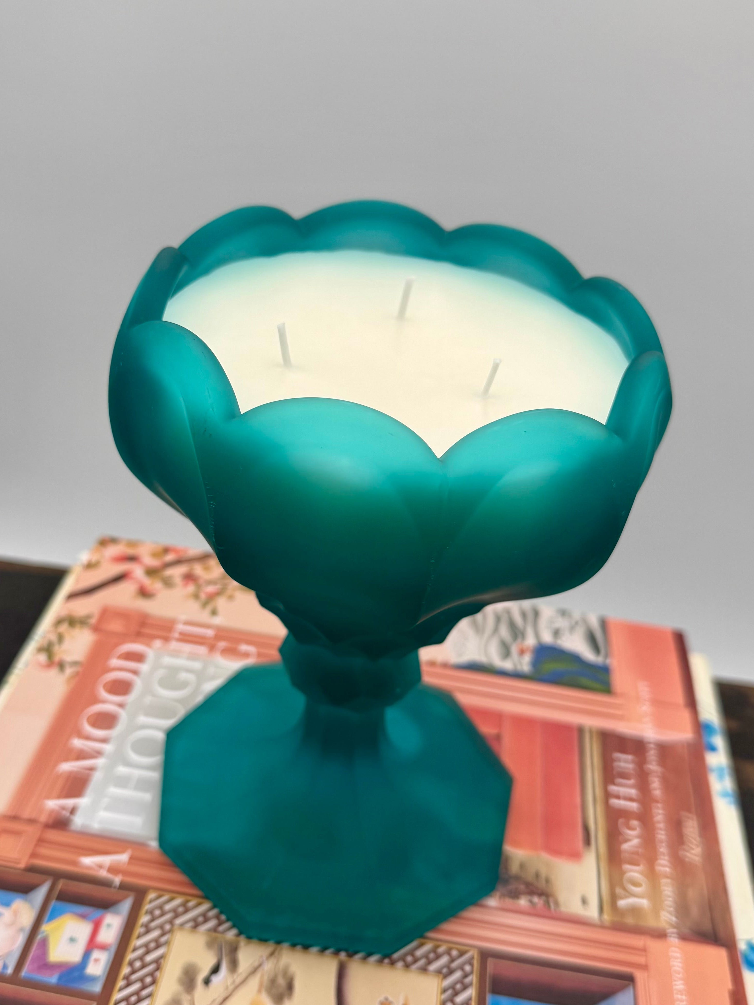 Vintage Westmoreland Teal Satin Glass Tulip Pedestal Bowl