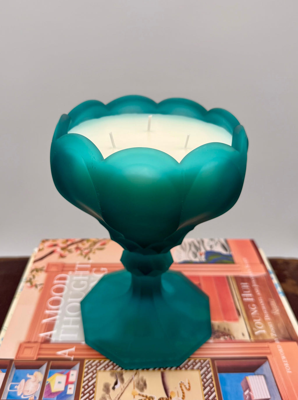 Vintage Westmoreland Teal Satin Glass Tulip Pedestal Bowl