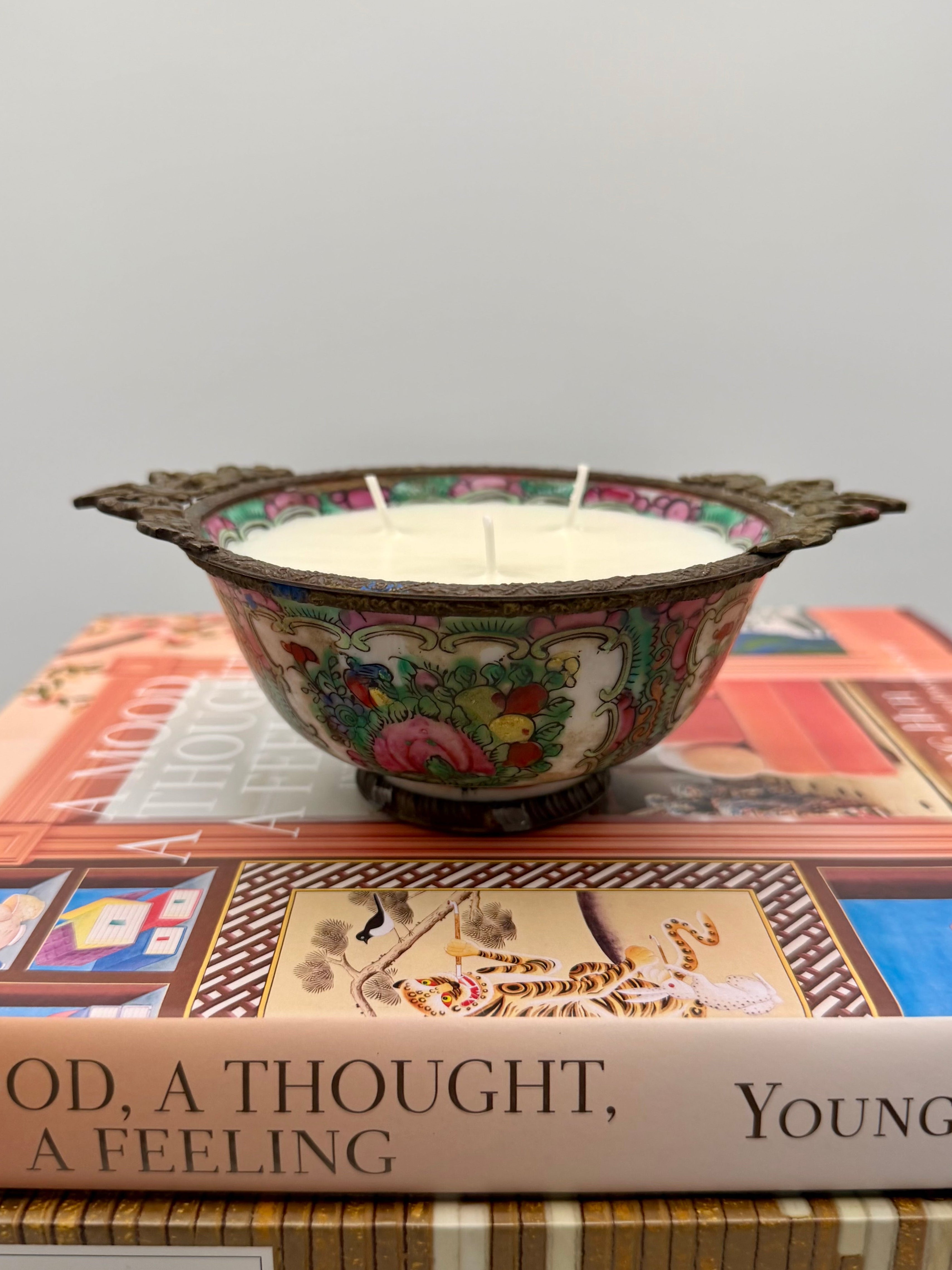 Antique Rose Medallion Porcelain Bowl with Bronze Mount